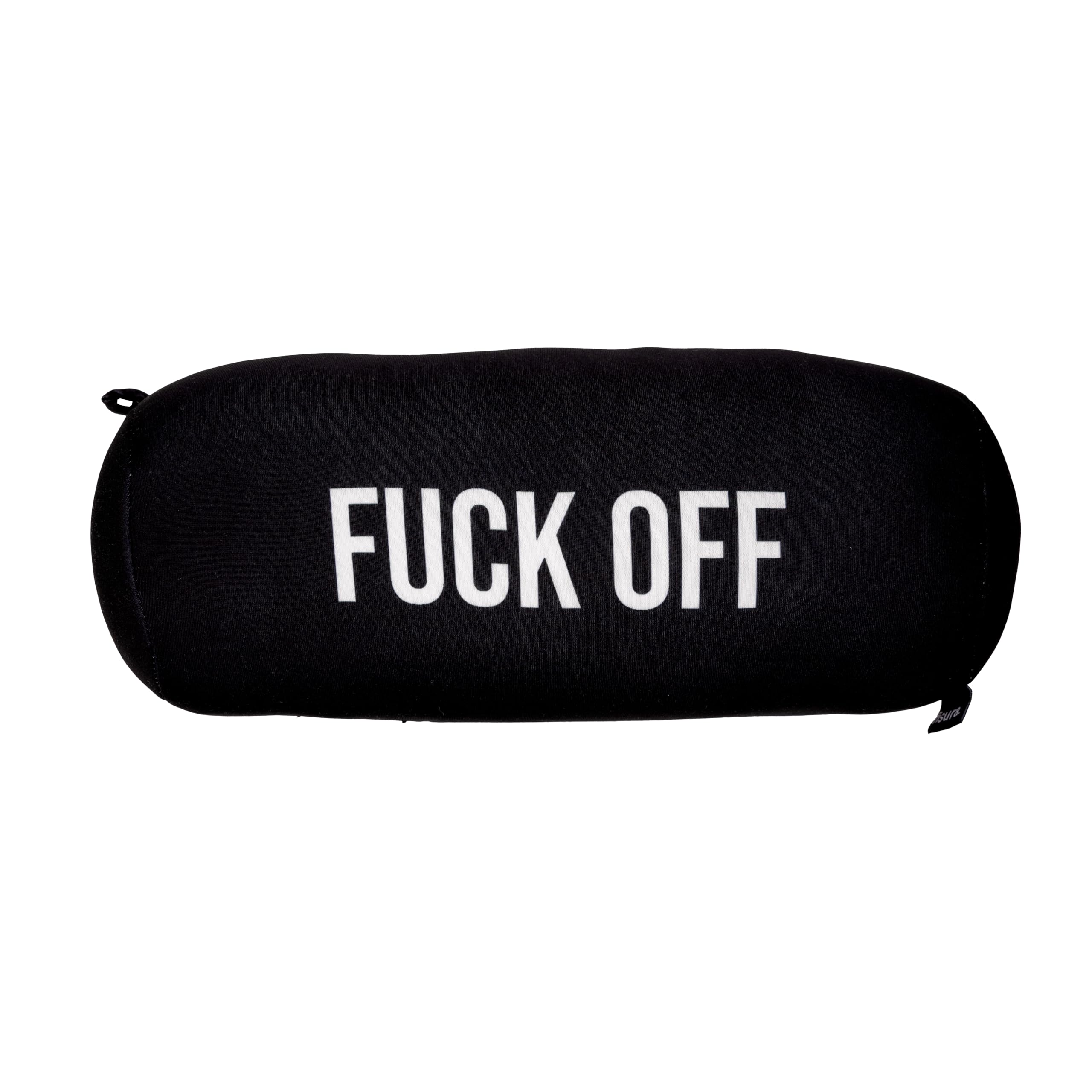 Fisura – Poduszka plażowa "F*ck off”. Cylindryczna poduszka 29 x 12 cm. Czarna poduszka do relaksu. Oryginalna poduszka podróżna. Poliestrowa poduszka campingowa.