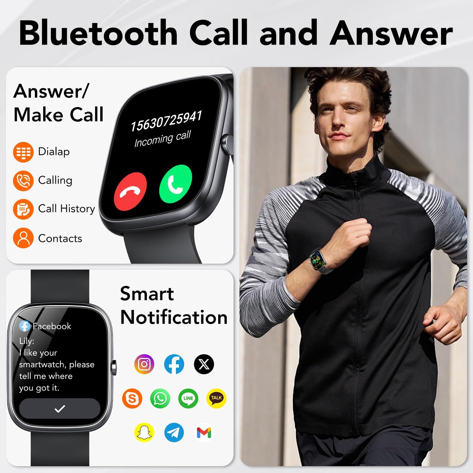 Smartwatch Uomo Donna,1.91" Orologio Smartwatch con Effettua/Risposta Chiamate,115+Sportive Smart Watch con 24H Cardiofrequenzimetro/Contapassi/Sonno, Impermeabile IP68 Fitness Tracker per Android iOS