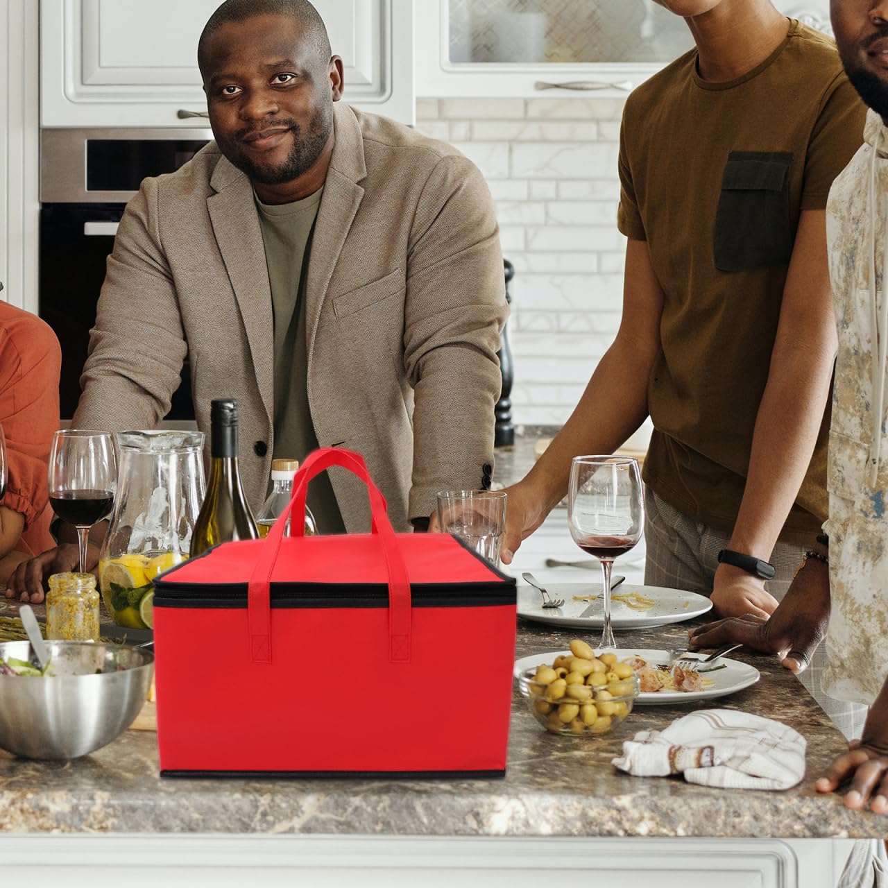 Cabilock Pizzatasche 44x44cm Groß - Thermotasche für Esse Lieferung, Isoliertasche Warmhalten & Kühlen, Tortentransportbox & Picknick Einkaufstasche Rot