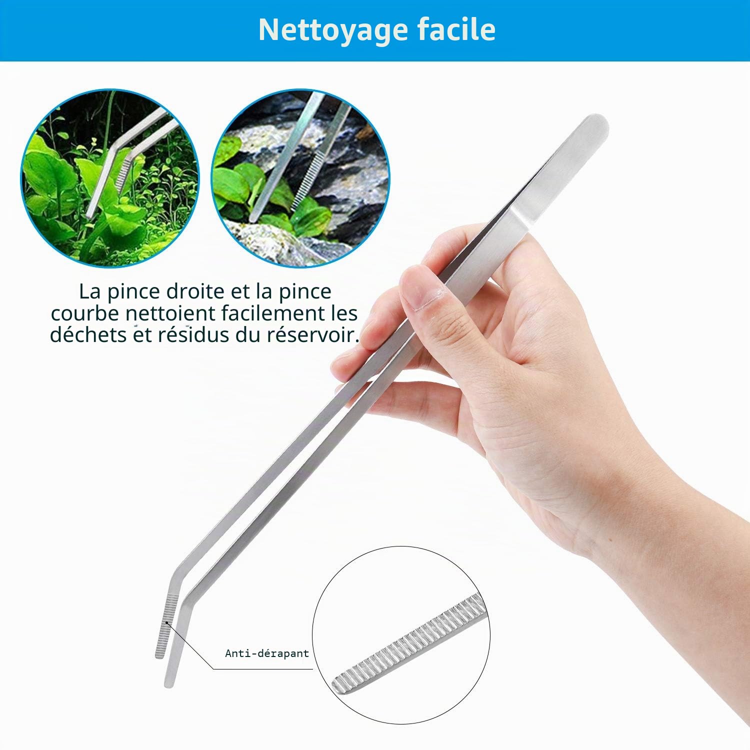 PETTOM Outil Aquarium 5 Pièces en Acier Inoxydable, Kits pour Aquariophile Débutant, Entretien Aquarium avec Plante (2 Ciseaux, 2 Pinces, 1 Pelle)