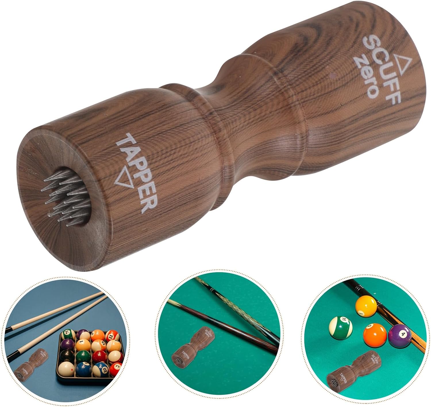 Billiard Cue Tip Repair Tool with Needle Snooker Butt Protector Elastic Wood Grain Pool Joint Cap for Players Cue Shaft Cover Brown