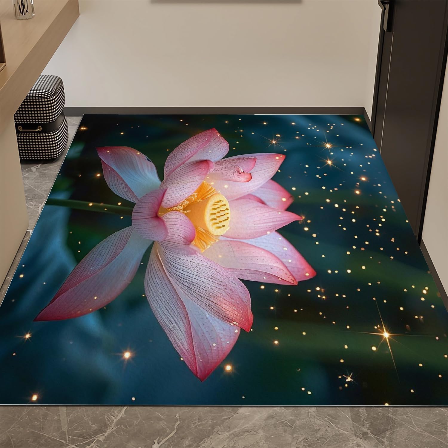 Tapis lavable 180x270 cm fleur de lotus moquette anti glisse salon facile