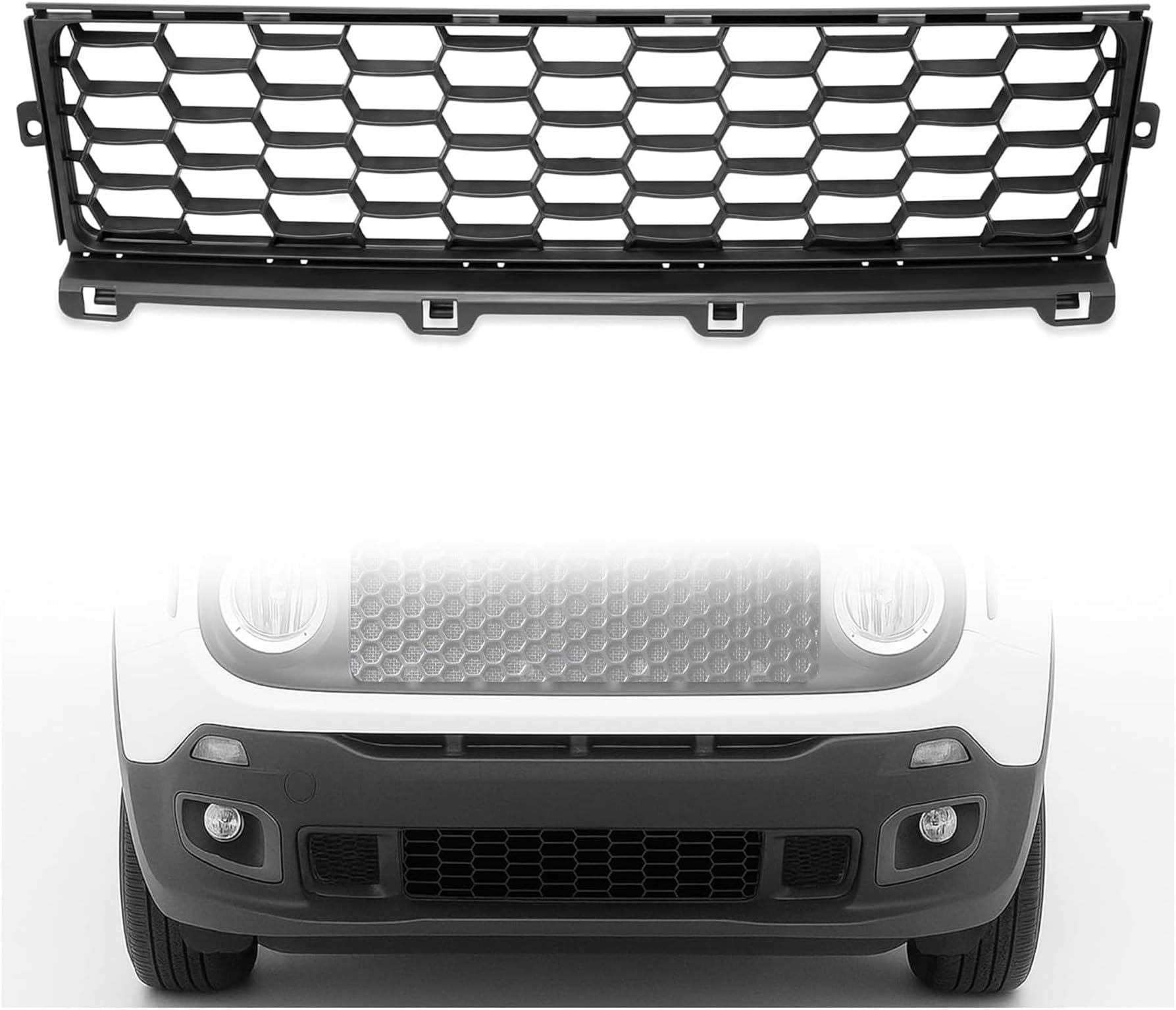 HECASA Front Lower Grill Cover Compatible with 2015-2018 Jeep Renegade Lower Bumper Grille Plastic Black