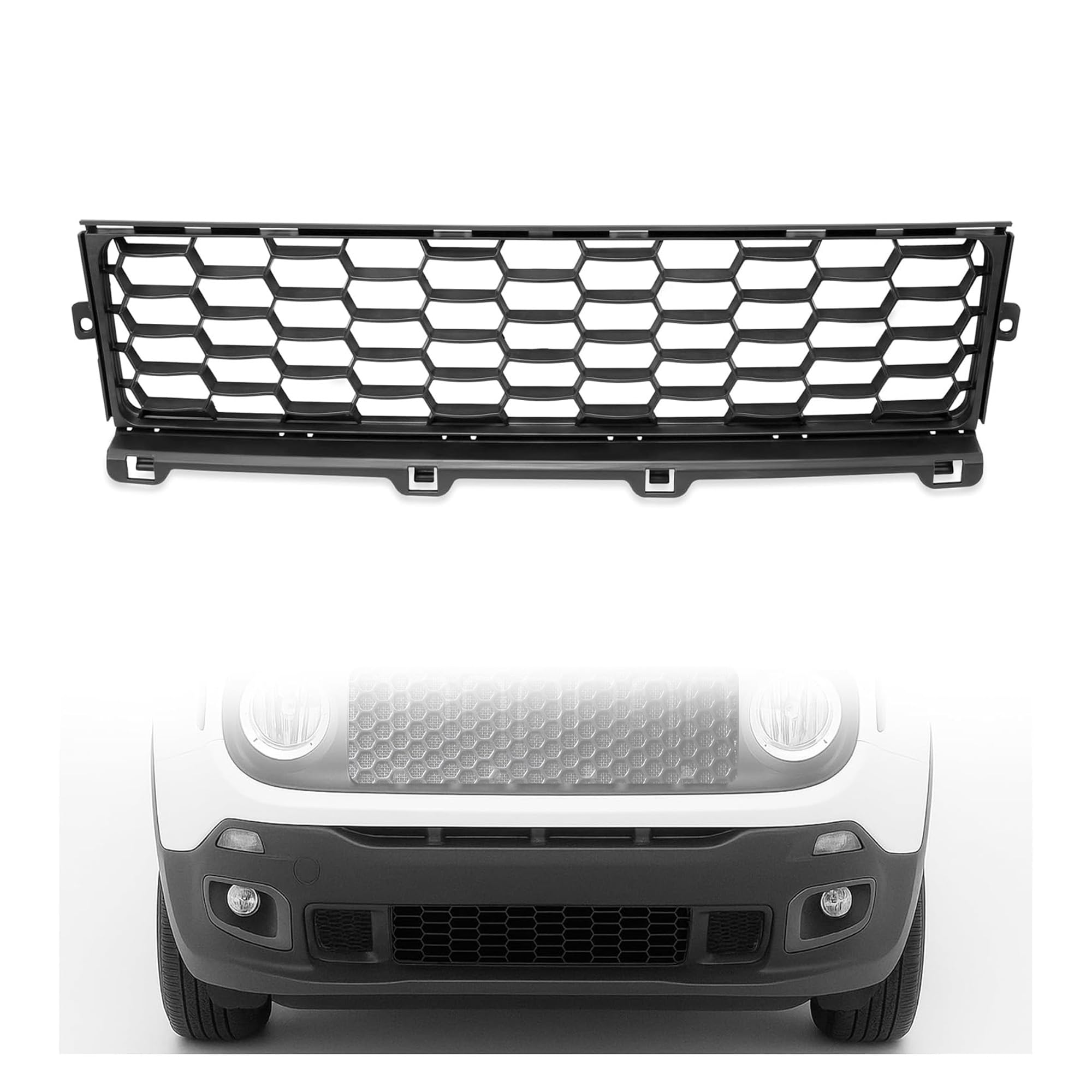 HECASA Front Lower Grill Cover Compatible with 2015-2018 Jeep Renegade Lower Bumper Grille Plastic Black
