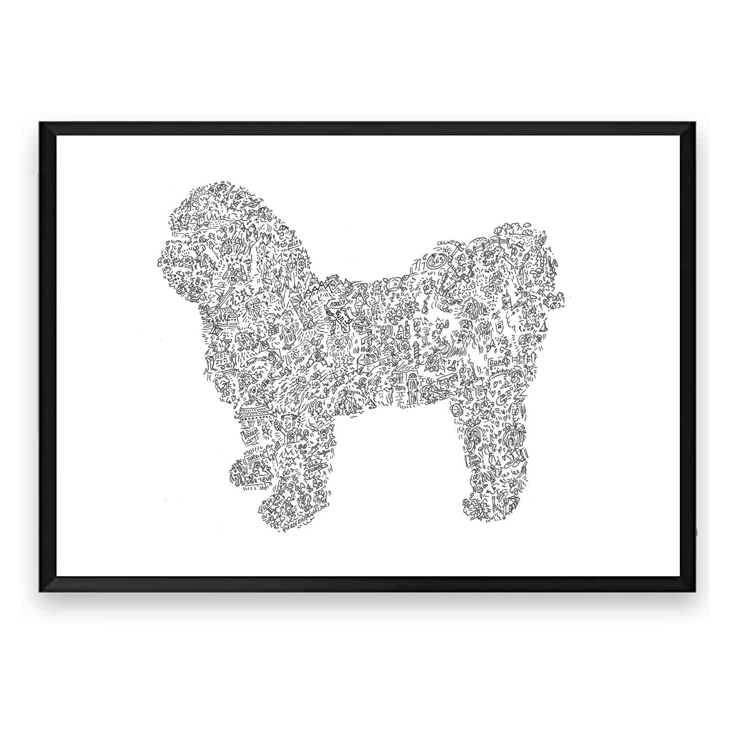 Poster Shih tzu - Affiche chien chinois - Stencil et bande dessinée - dessin biographie dans la silouhette - Handmade Graffiti Street Art (60x84cm - A1)