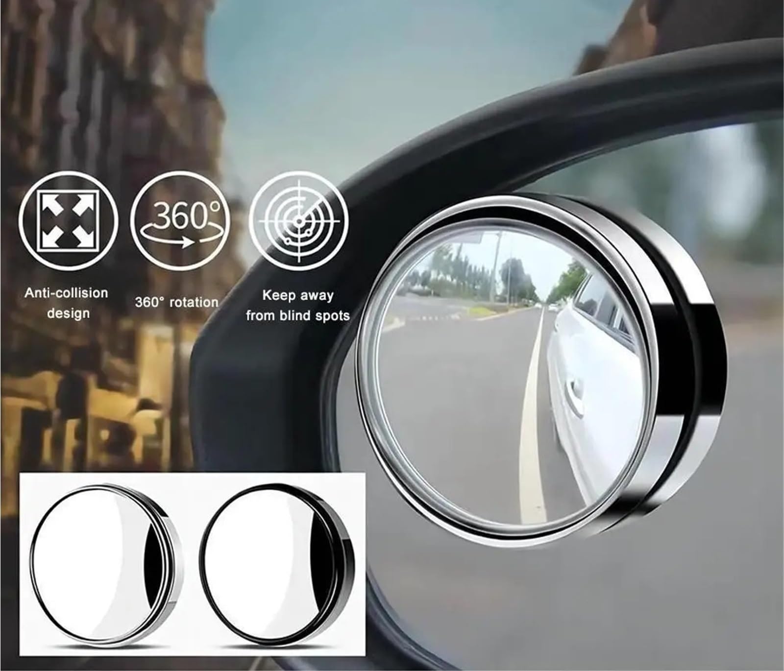 Accessori per auto Retrovisore per auto piccolo rotondo | Specchio per cecità visiva Specchio ausiliario impermeabile ad alta definizione a 360 gradi(Black)