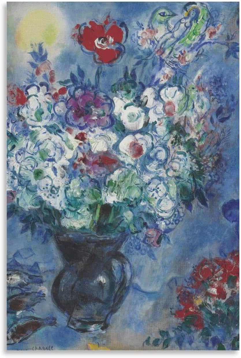 Orjdjz Wxkbl Marc Chagall Prints《Vintage Flower》Canvas Wall Art Marc Chagall Poster Retro Painting Abstract Picture for Bathroom Wall Decor 40x60cm Frameless