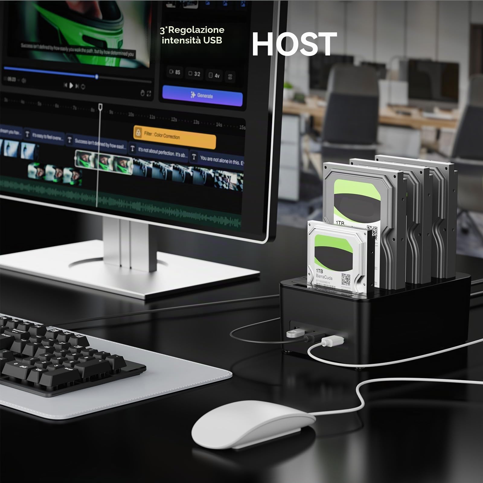 CENMATE Docking Station Hard Disk, 4 Bay Docking Station HDD per SATA SSD/HDD 2,5/3,5, Cavo USB 3.0 A/C con 3 Porte USB HOST, Supporto Hot Swap