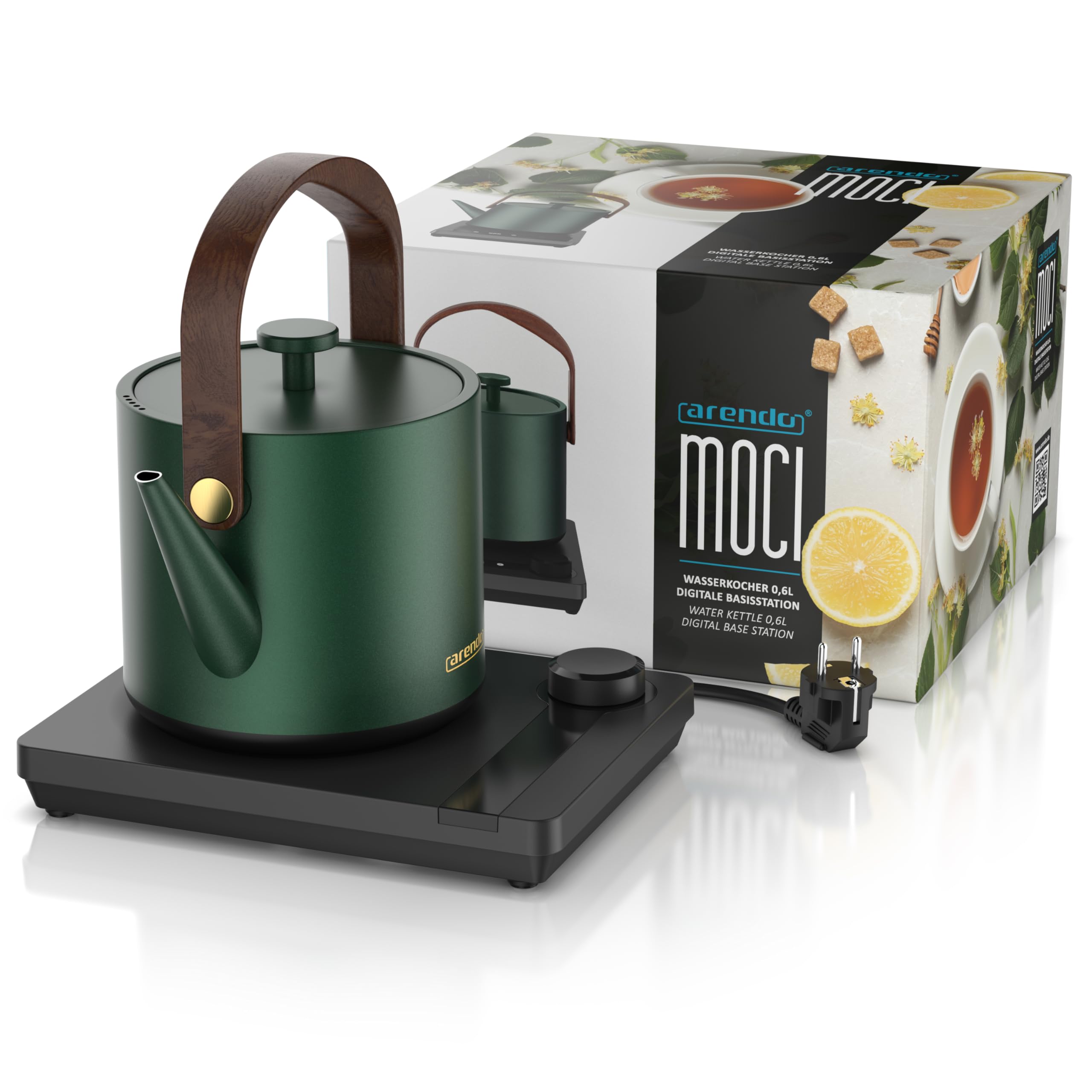 Arendo - Edelstahl Wasserkocher mit Temperatureinstellung 40-100 Grad - digitale Basis - 0,6 Liter - Teekocher mit Temperaturanzeige - BPA frei - Warmhaltefunktion - schwarz grün
