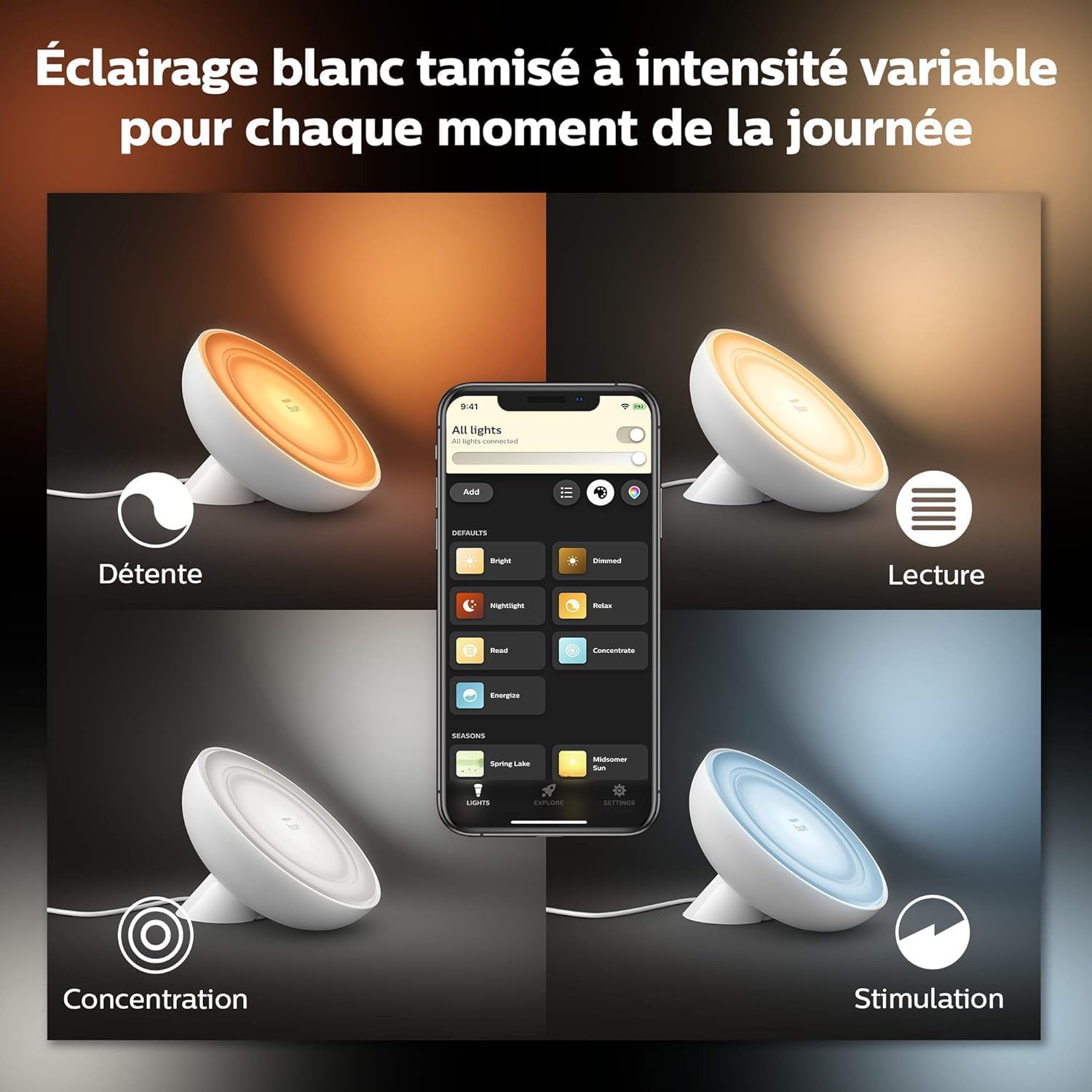 Philips Hue White & Color Ambiance, Lampe Connectée à Poser Bloom, Blanc
