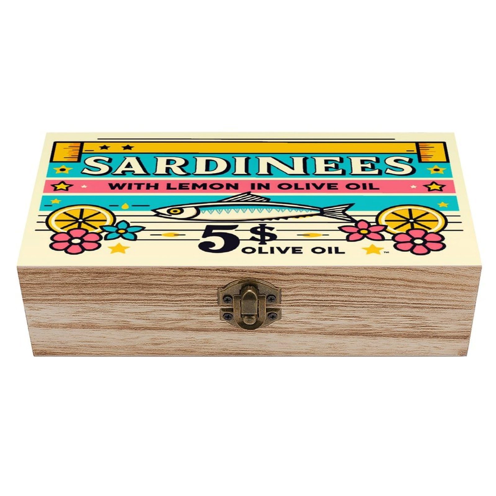 asbwuo Canned Sardines Fish Vintage Wooden Keepsake Box