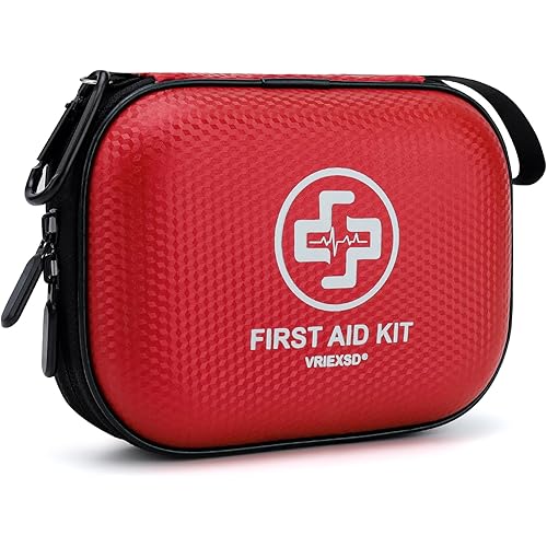 Mini First Aid Kit - 150 Piece Small Waterproof Hard Shell Medical Kit for Home, Car, Travel, Camping, Truck, Hiking, Sports, Office, Vehicle & Outdoor Emergencies- Small First Aid Medical Kit (Red)