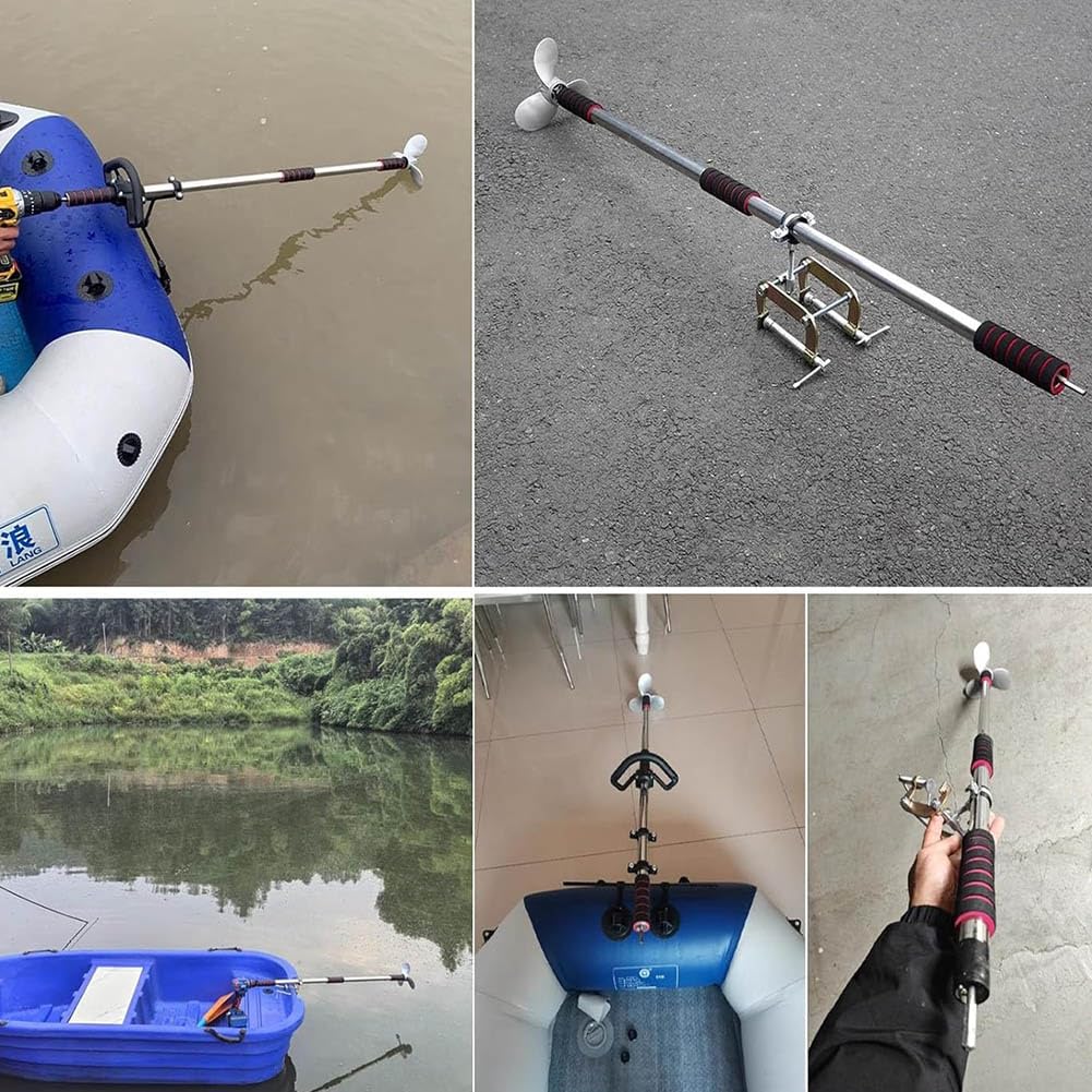 Kajak-Trolling-Motor-Lenksatz Mit Aluminiumpropeller (Handbetrieben Mit Elektrischer Bohrmaschine) – Geeignet Für Notfallflöße, Kleine Boote Und Kanus