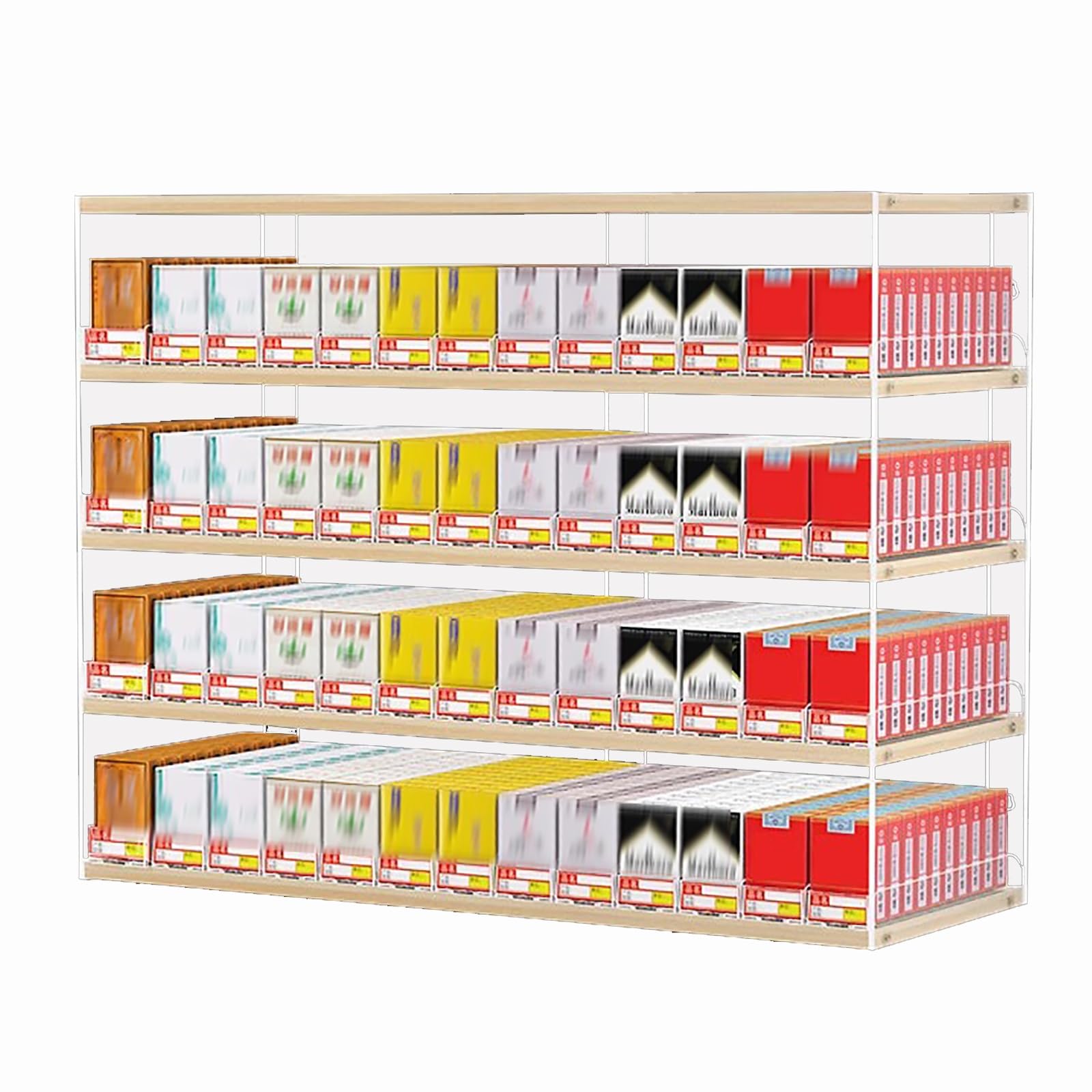 Présentoir à cigarettes automatique avec pousseurs fluides pour buraliste et tabac