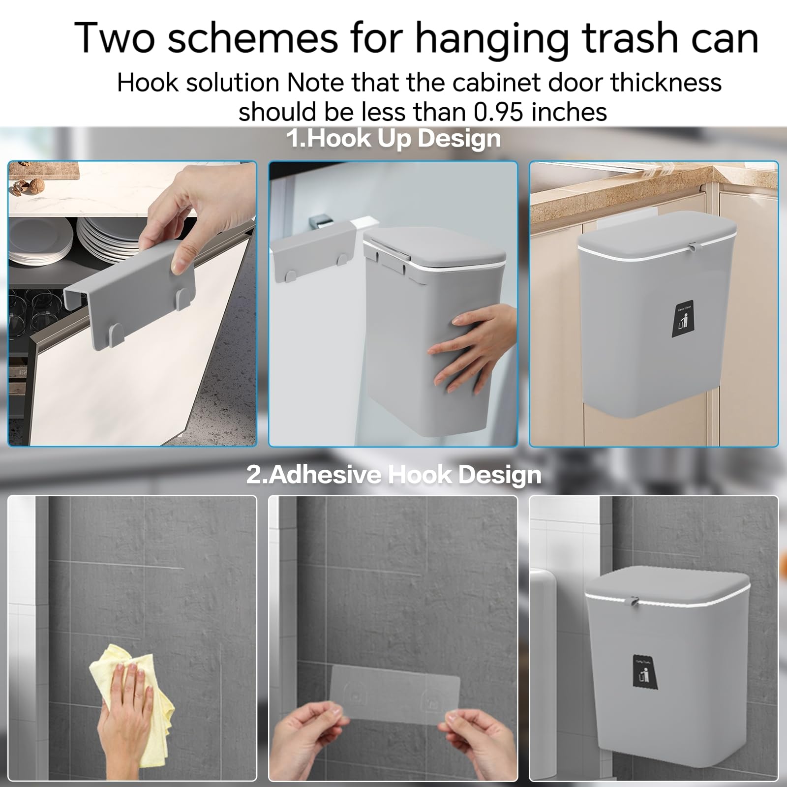 Pattumiera per compostaggio da cucina da 9L per bidone della spazzatura da 2,4 G per sotto il lavandino, secchio per compost interno (grigio)