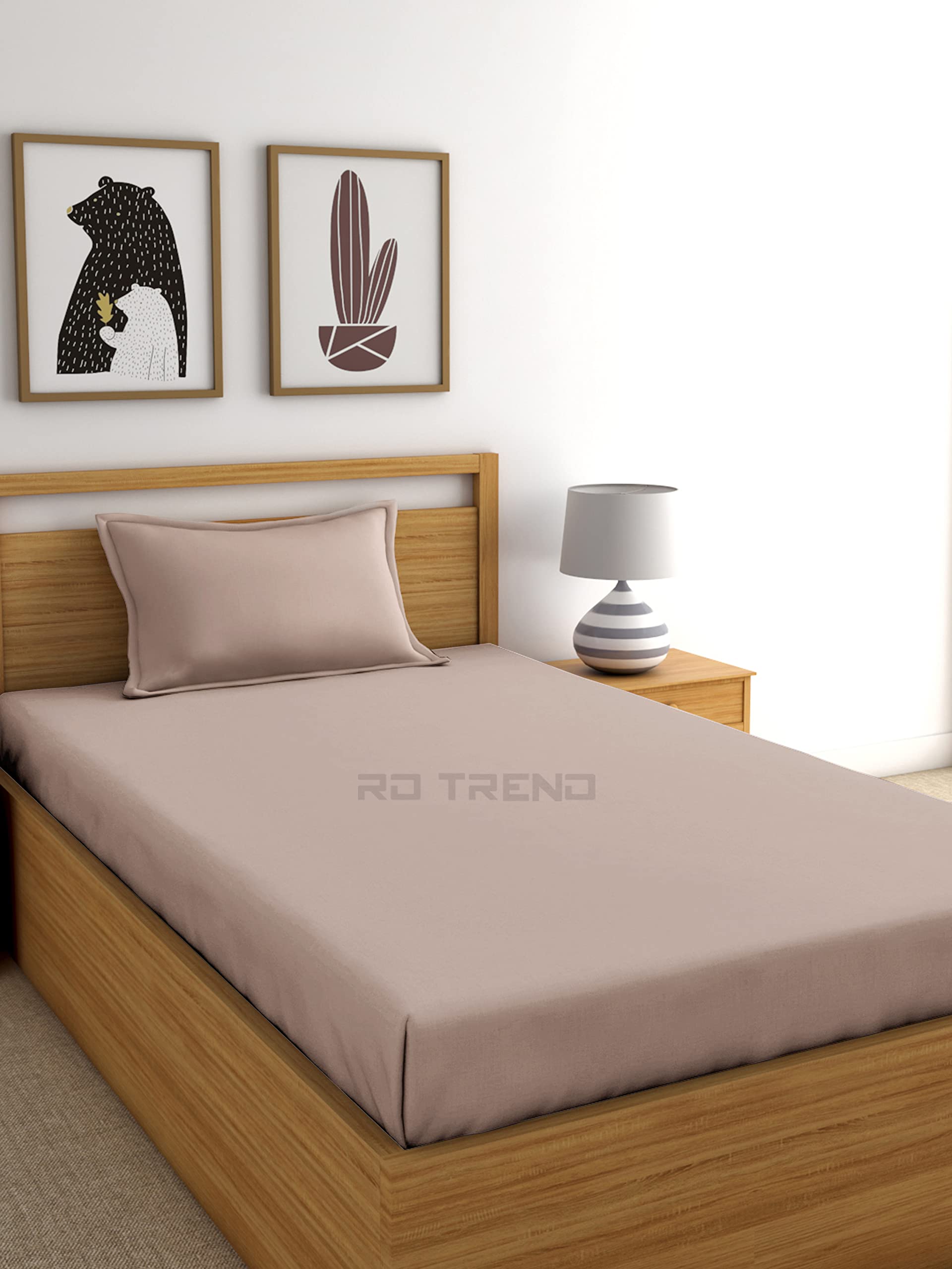RD TREND® Premium Elastic Fitted Bedsheets for Single Bed Size (72 x 48 x 8 Inches) with 1 Pillow Cover Size (18x28 Inches) Color- Beige-picture-46