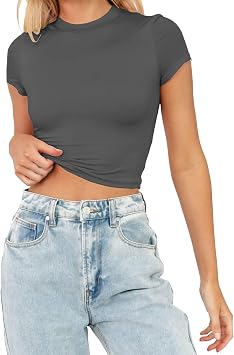 Women's Crop Tops Short Sleeve Tight Summer Aesthetic Crop Tops Short Casual Top Black Crop Sexy Cropped Short Sleeve T-Shirts Y2K T-Shirt Crop Top Tops