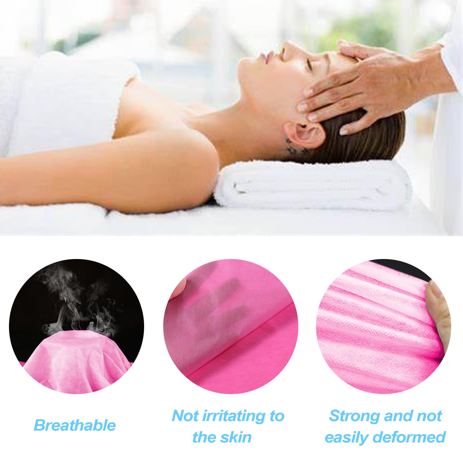 100 sábanas desechables, 31 x 71 pulgadas, protector impermeable para mesa de masaje, tela no tejida, para terapia de masaje, tatuaje, salón de belleza, hoteles, esteticista (rosa)