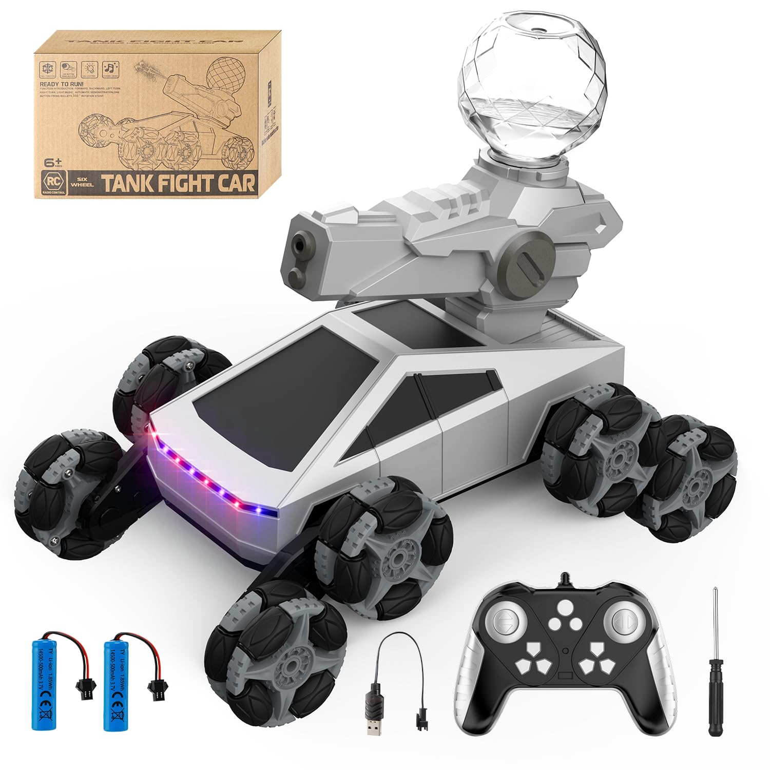 ZQIN Remote Controlled Car, 1:16 RC Car, 2.4GHz 8WD Stunt and Hand Control Monster Truck, From 3 4 5 6 8 10 Years Boys with LED Lights and Water Gun (6 Wheels)
