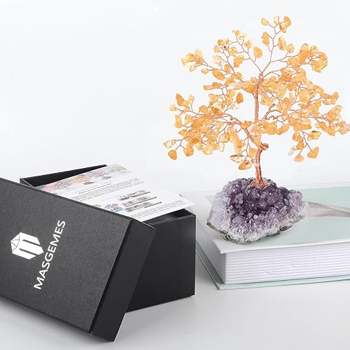 Miniatura 2 de Árbol de cristal de citrino natural con base de geoda de amatista, cristales curativos Feng Shui, bonsái bonsái, equilibrio de chakras, energía