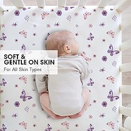 Little Grape Land Crib Sheets for Boys and Girls, 2pk Baby Crib Fitted Sheet for Standard Size Crib and Toddler Mattress, Super Soft Baby Sheet (Purple Butterfly)