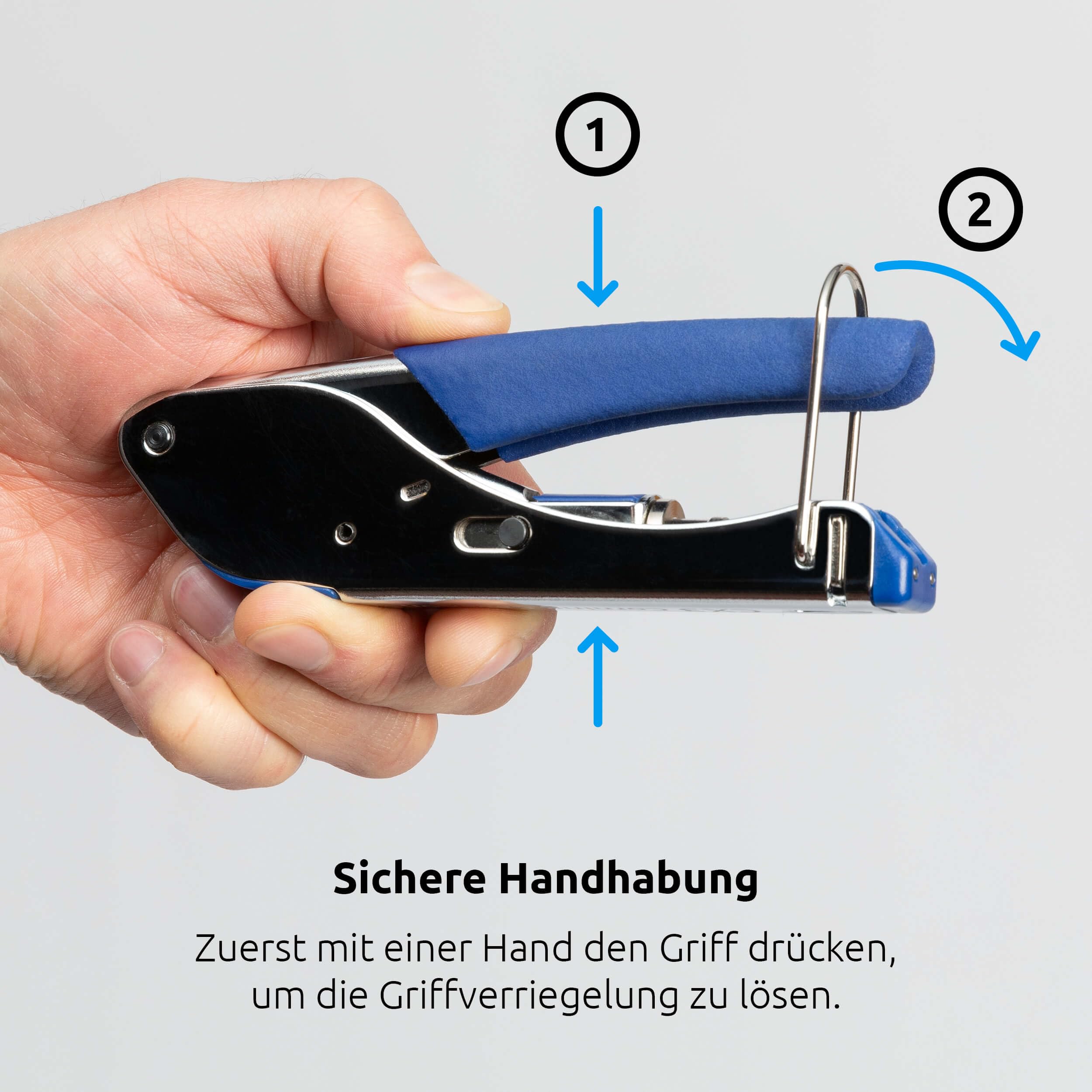 TechniSat Kompressionszange - Zange zur soliden Montage von F-Kompressionssteckern (mit integrierter Griffverriegelung) silber/blau