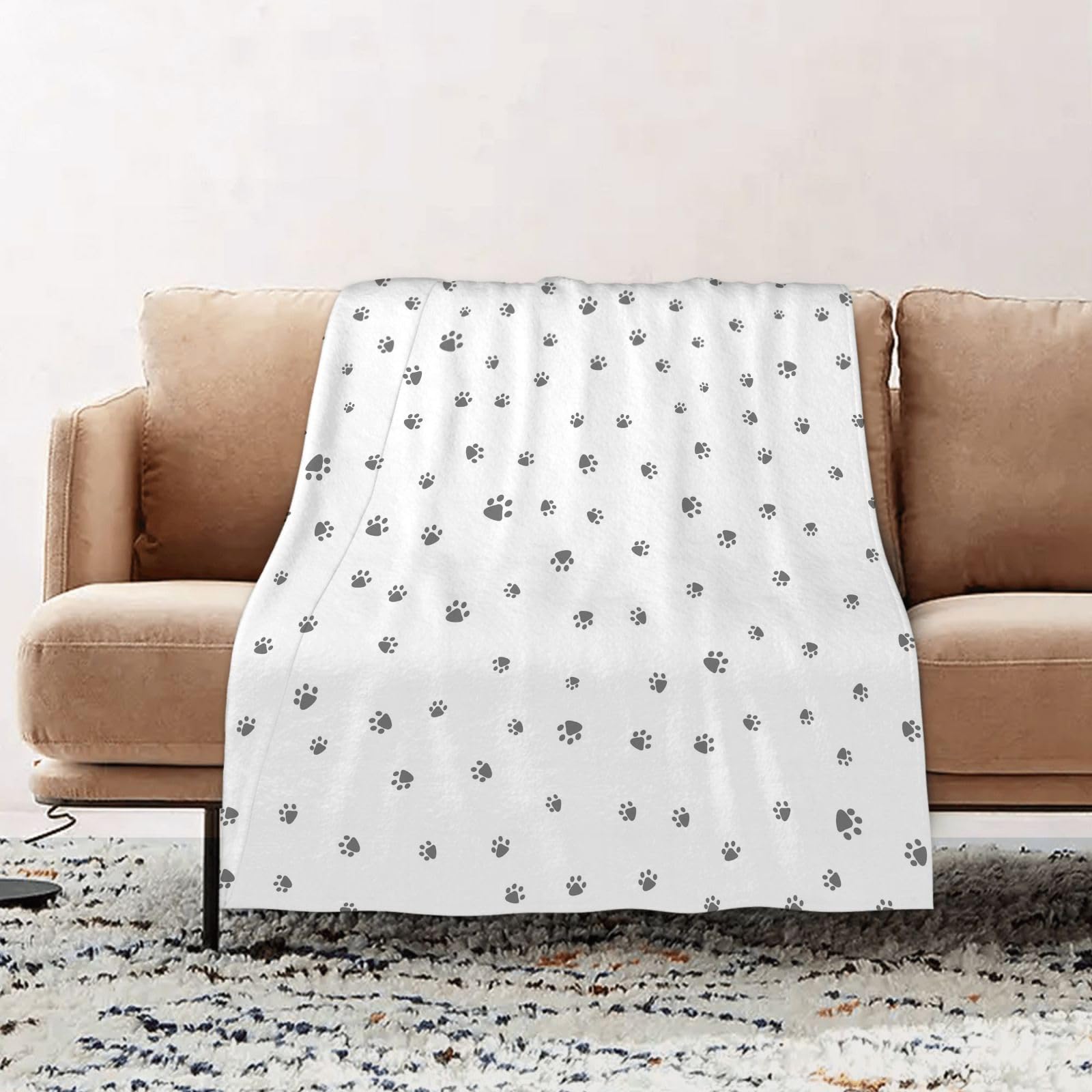 EOMKSE Fleece Blanket Sofa Throw - Versatile Blanket Fluffy Soft Throw for Bed and Couch Throw,footprint of cat and dog,39x51in