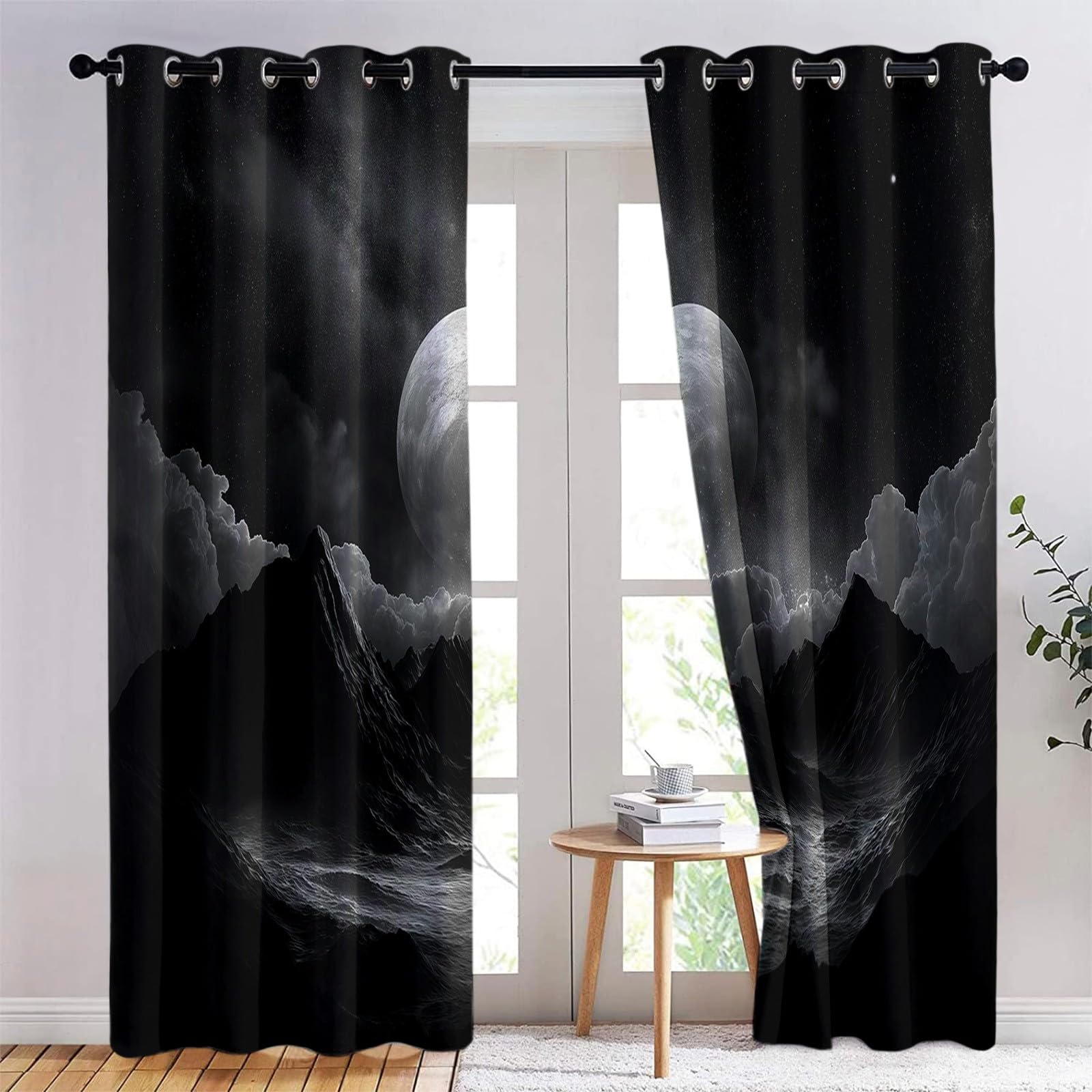 Cortinas Opacas para Niños, Montañas oscuras ,Térmicas Aislantes Frío y Calor, Reducción de Ruido, Protección de Intimidad, 280 x 260 cm para Hogar y Dormitorio Infantil estrella de la galaxia