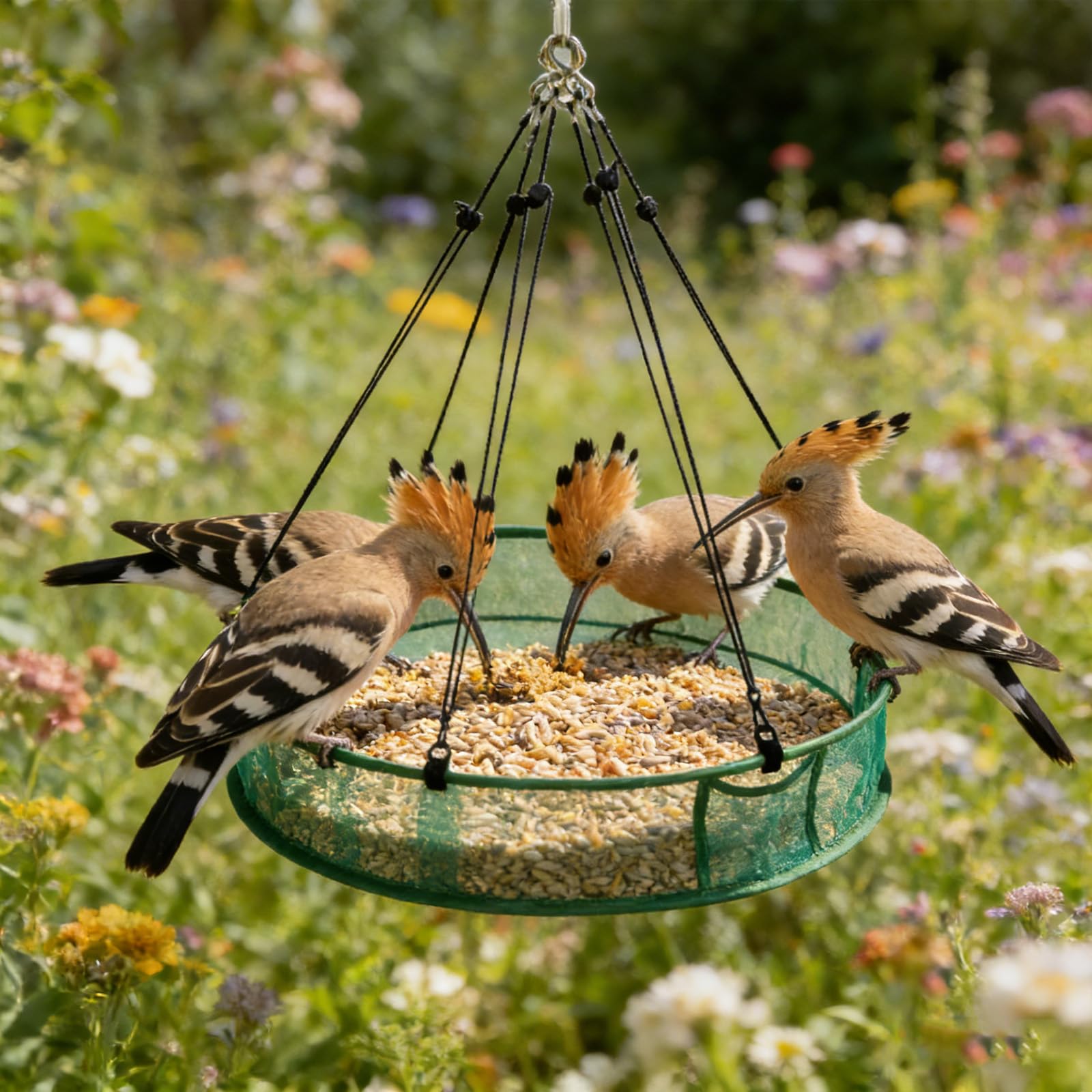 Mangeoire Oiseaux Extérieur à Suspendre Bacs Récupération Nourriture 61cm Réglable Jardin