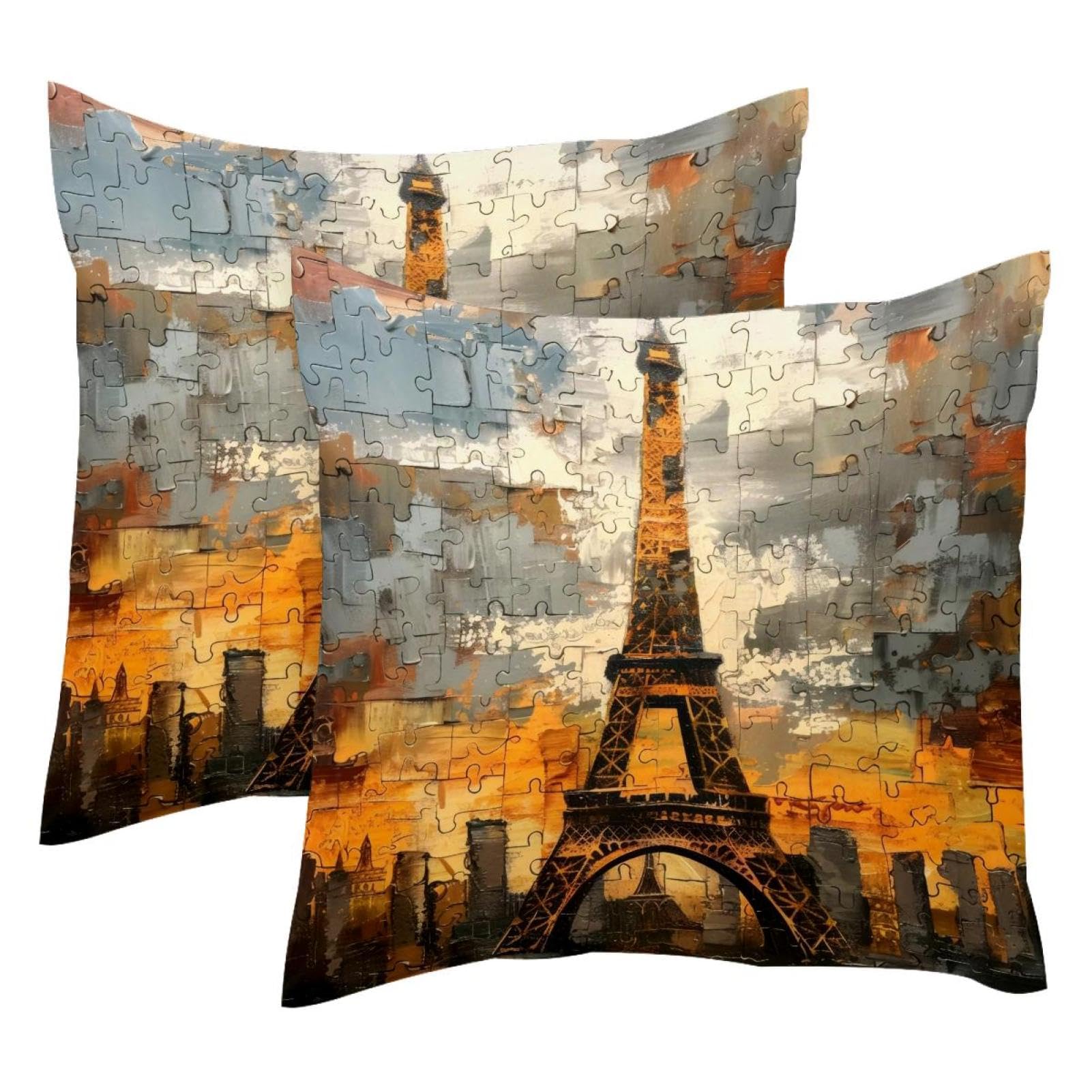 Housses de coussin velours Tour Eiffel Rusti lot de 2 en taille 50x50 cm