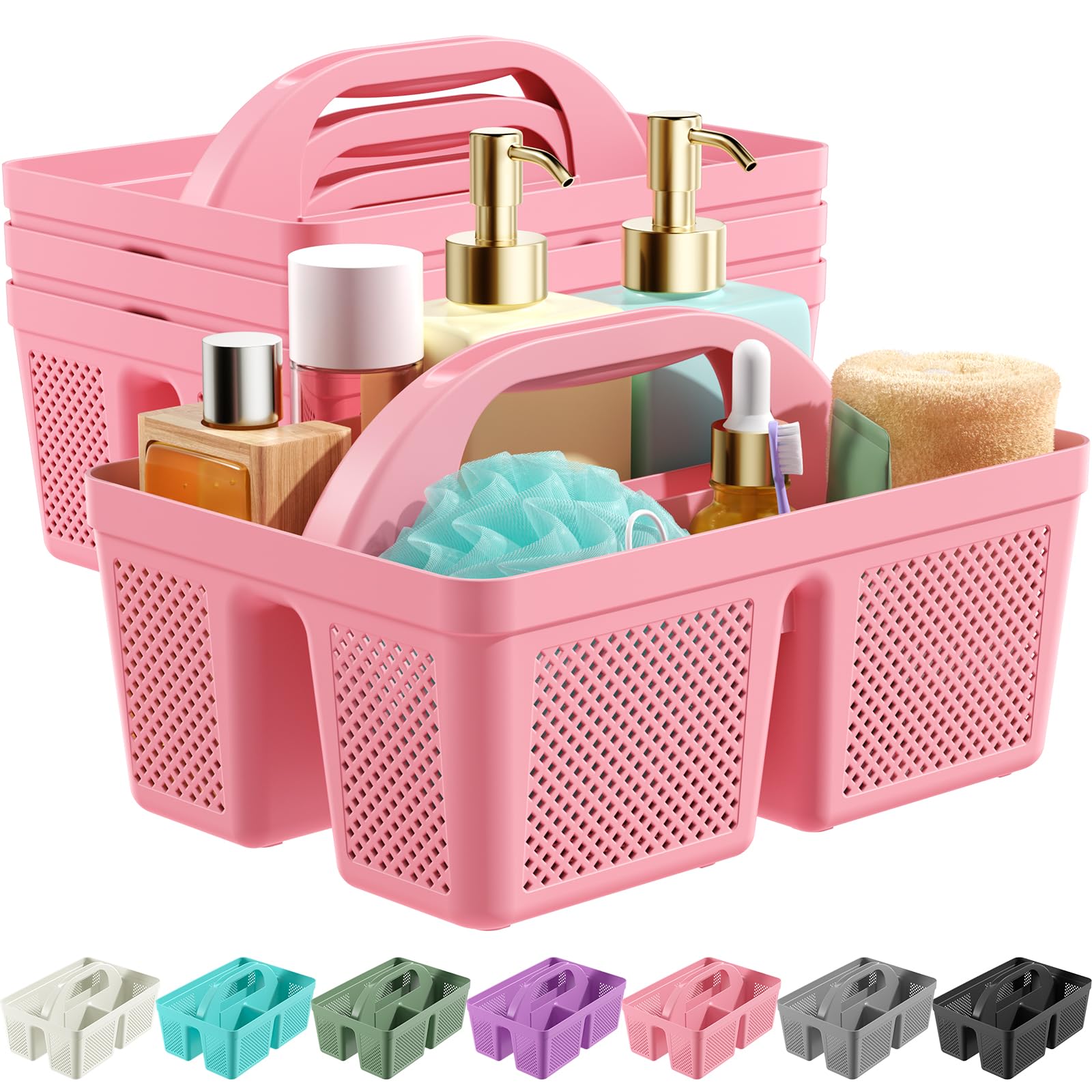 MLIKLU 4 Pack Portable Shower Caddy Integrated Handle Reinforced Plastic Quick-Dry Ventilation Holes Multi-purpose Storage Basket for Home