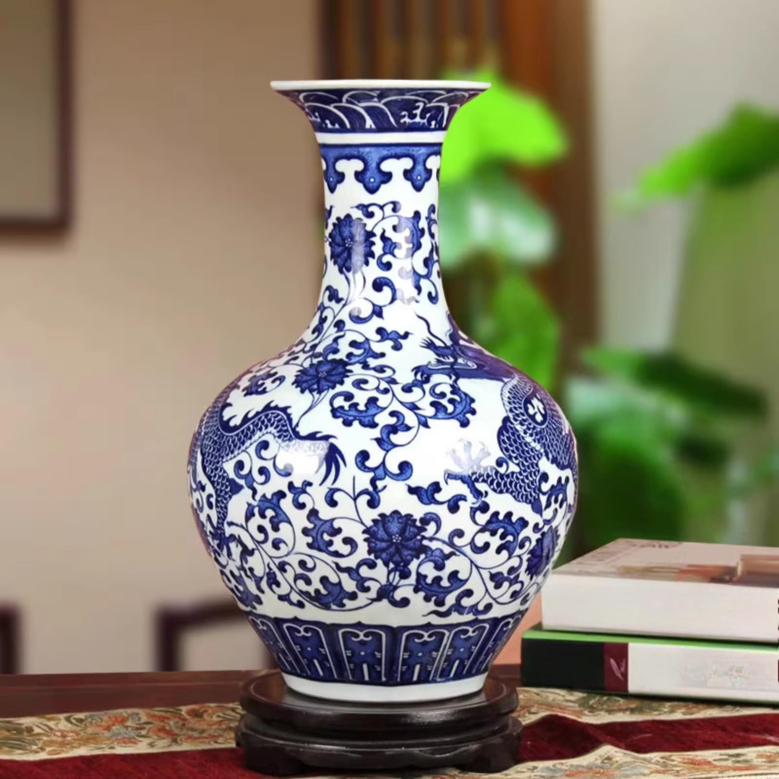 Vase en porcelaine bleu et blanc de Jingdezhen objet d'art artisanal de 34 cm