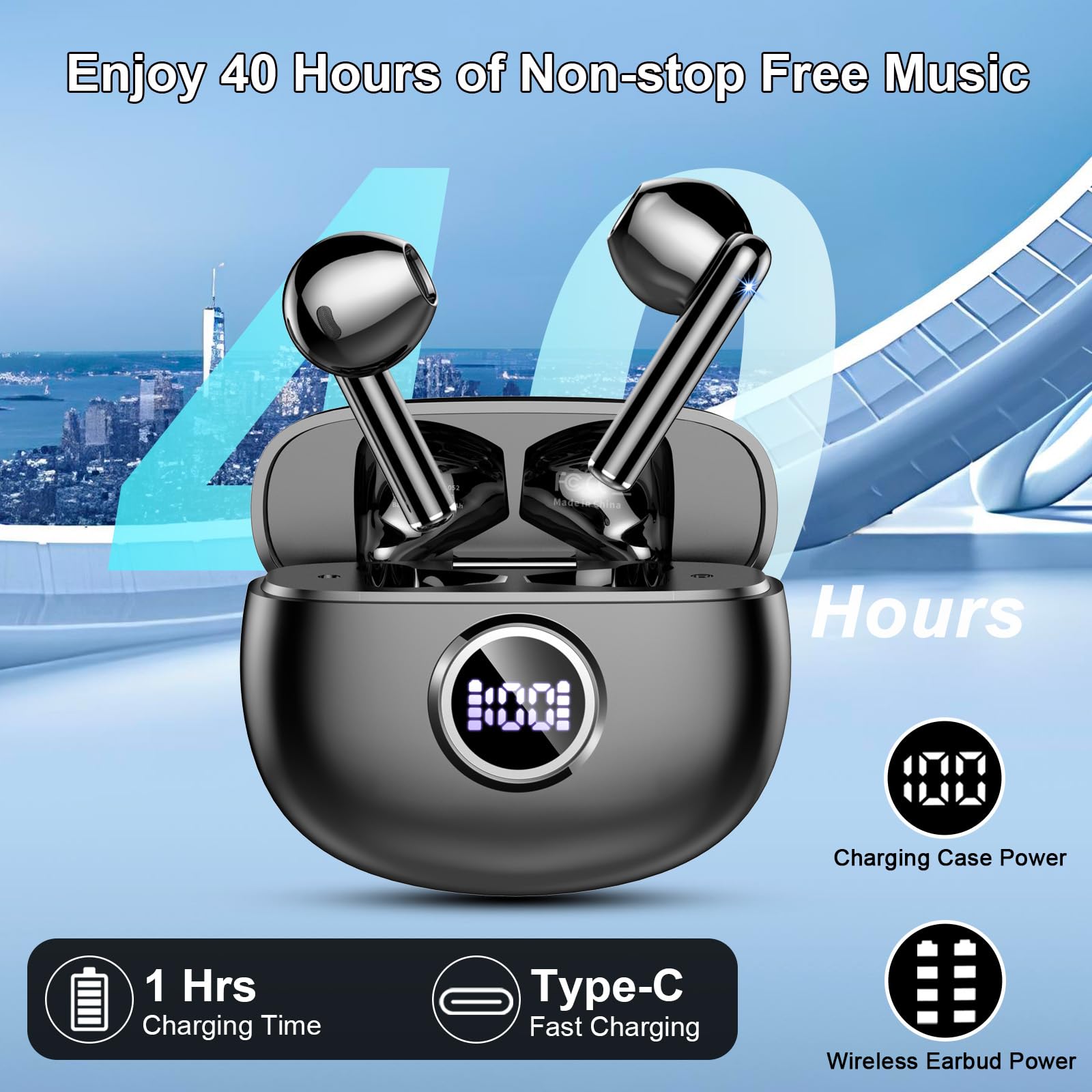 Cuffie Bluetooth,Auricolari Bluetooth 5.4 In Ear Stereo con 4 Microfono ENC,30 Ore Cuffiette Wireless Cancellazione Rumore, 2026 Cuffie Senza Filo HiFi Stereo IP7 Impermeabili per iOS & Android