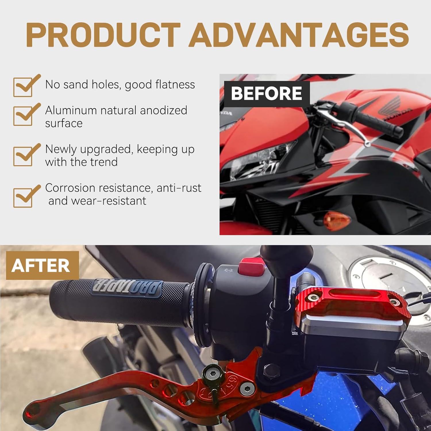 Universal Motorcycle 7/8" 22mm Handlebar Brake Master Cylinder Reservoir Adjustable Clutch and Brake Lever CNC Left & Right Set for Harley Honda Kawasaki Suzuki Yamaha (Red)