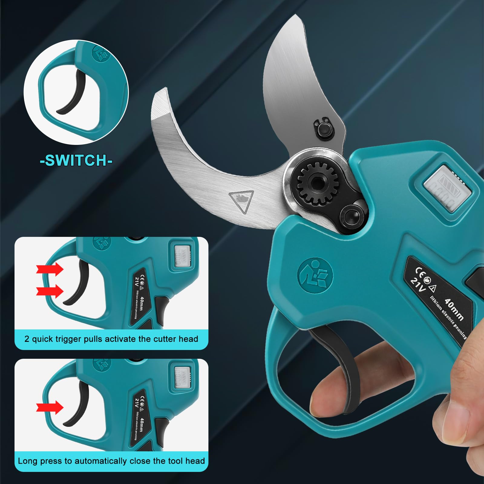 Akku Astschere für Makita 18V Akku (Ohne akku), 40mm Schnittkraft, 65mm Max Öffnung, Bürstenloser Motor, Elektrische Astsäge Gartenschere mit LCD-Display, zum Beschneiden von Bäumen Obstbäumen