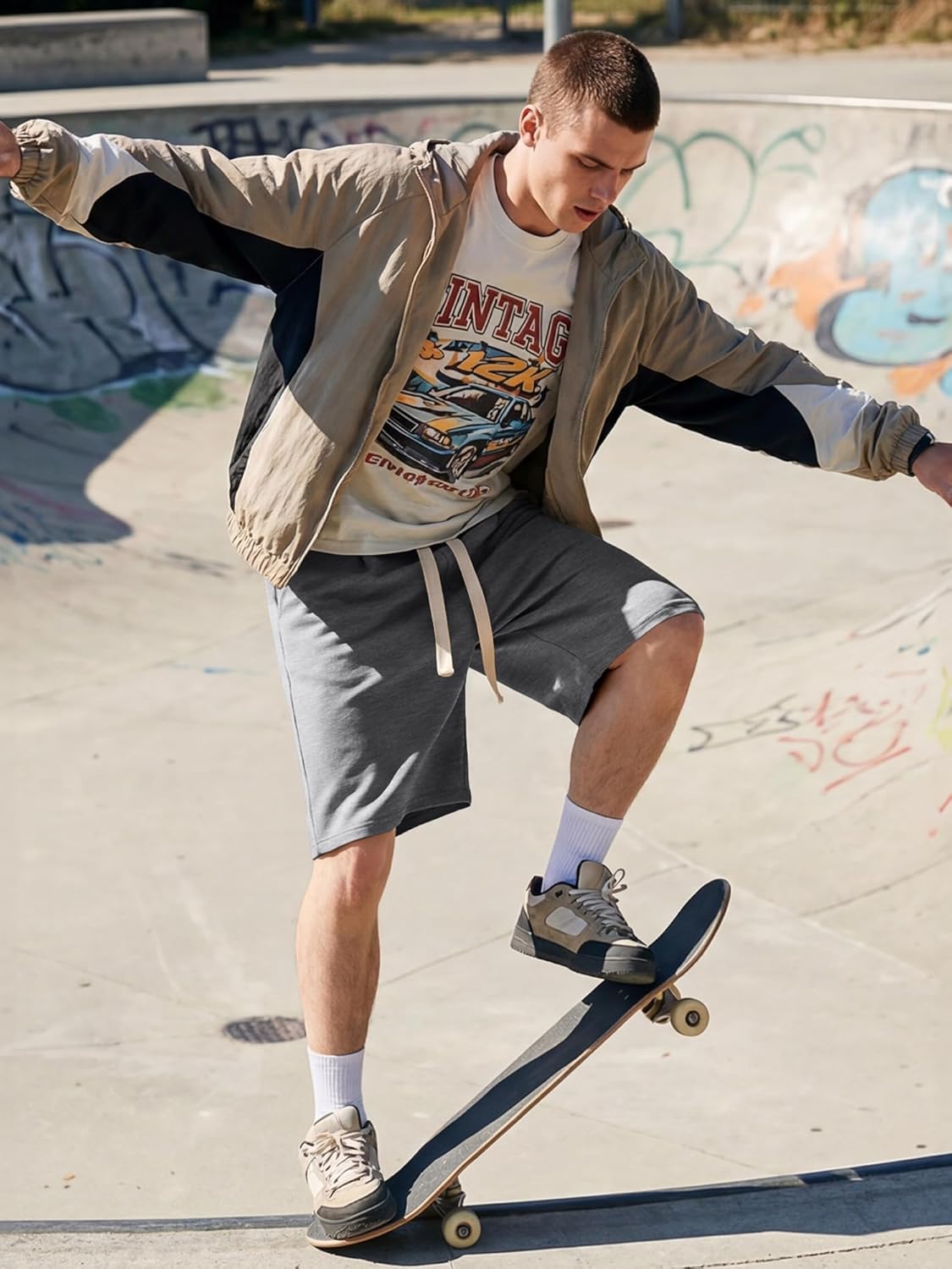 JMIERR Men's Baggy Shorts Casual Drawstring Knee Length Baggy Sweat Shorts Loose-Fit Y2K Raw Hem Workout Shorts - Image 5