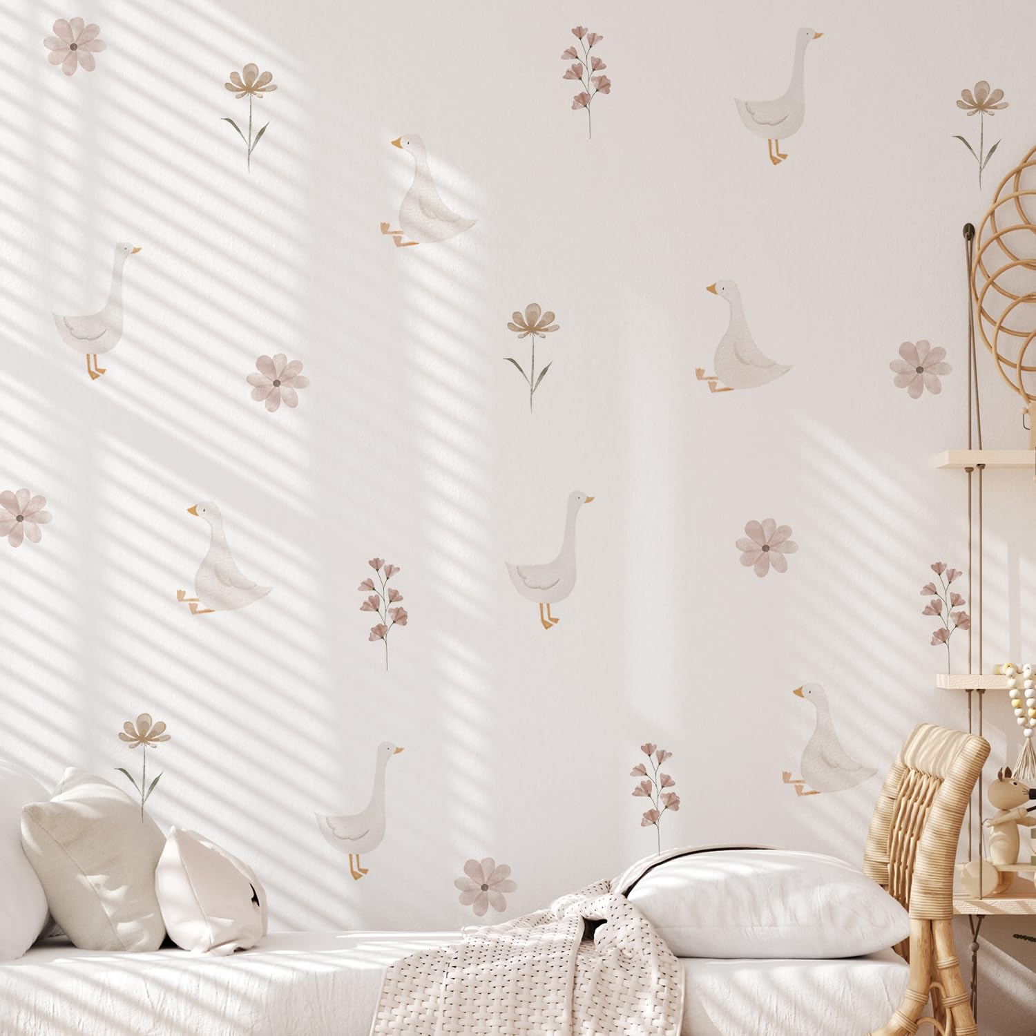 Neukids 44PCS Boho Animal Wall Stickers,Watercolor Pink Daisies Decals Peel and Stick,Girls Wall Decals Nursery Stickers for Kids Bedrooms Livingroom Kindergarten Window Wall Decor — image 1