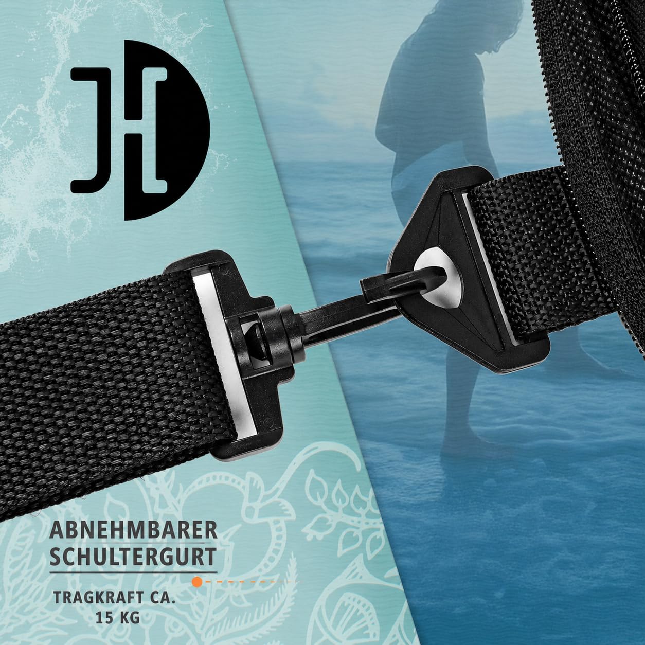 JUCKER HAWAII Skimboard Tasche für Skimboards bis 119 cm x 59 cm mit wasserdichter Innenseite und abnehmbarem Schultergurt, Skimboard & Travelbag mit Tragkraft bis 15 kg