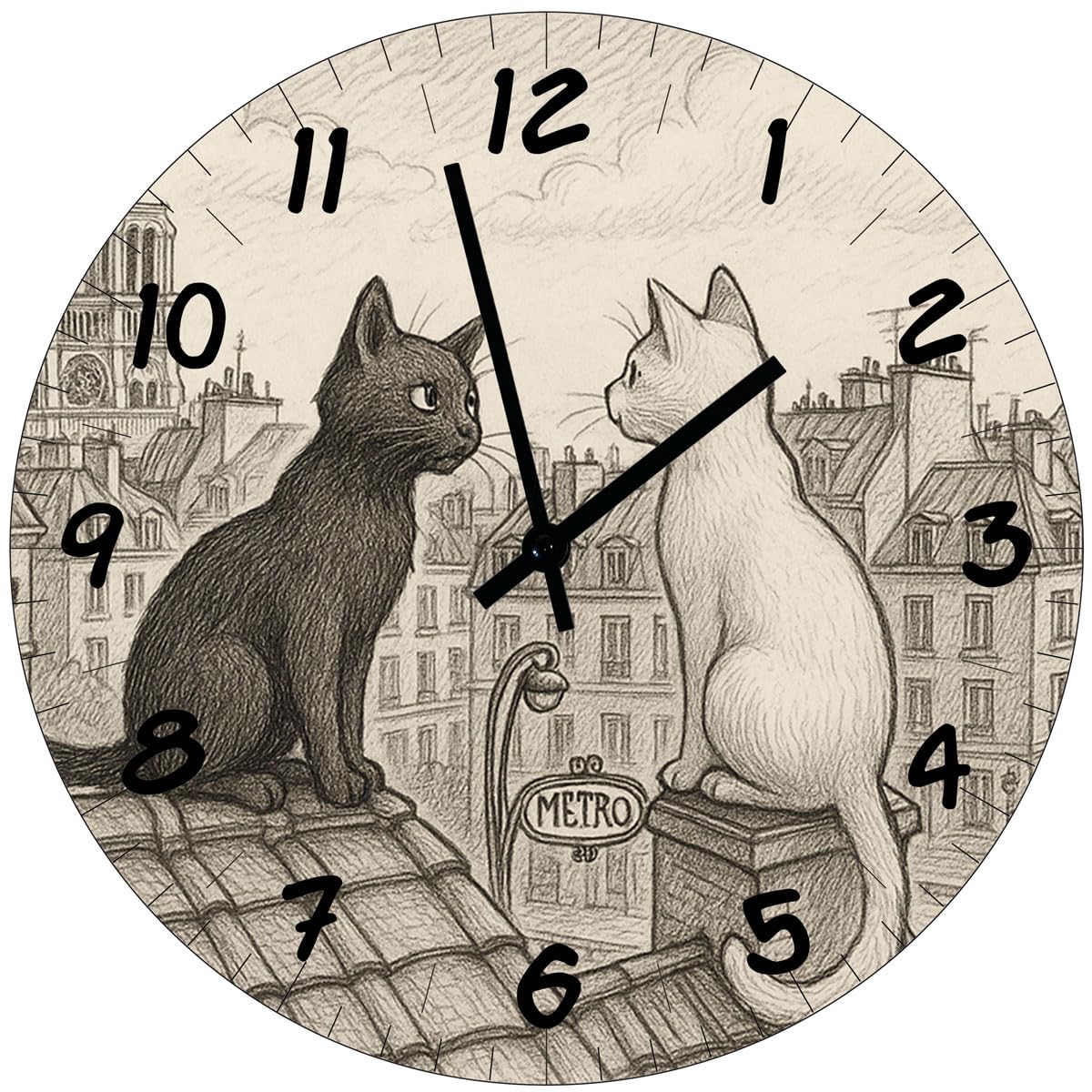 Horloge en verre Chats de Paris pour décoration murale