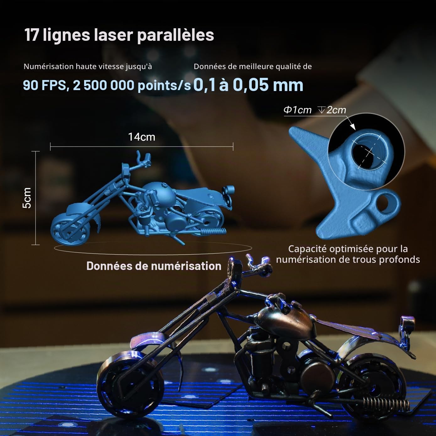 EINSTAR 2 Scanner 3D pour Impression 3D, Numérisation Sans Fil WiFi 6, 17 Lignes Laser Bleues Parallèles + Infrarouge VCSEL, Haute Vitesse jusqu'à 90 FPS, Scan Pleine Couleur