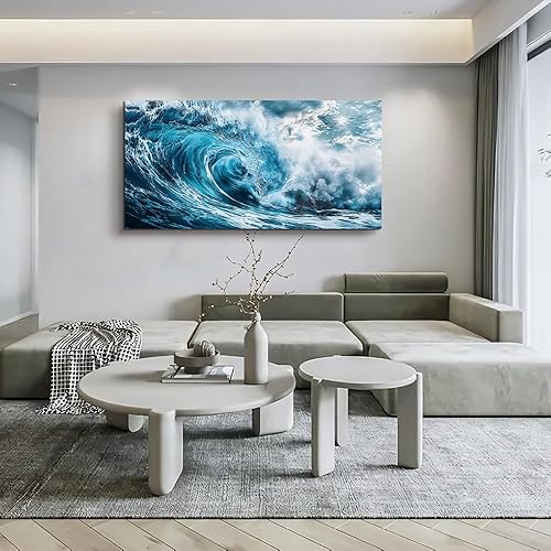 Miniatura 4 de ERQINHUA Lienzo grande de ondas azules para pared, arte de pared para sala de estar, decoración de pared para dormitorio, imágenes de inspiración