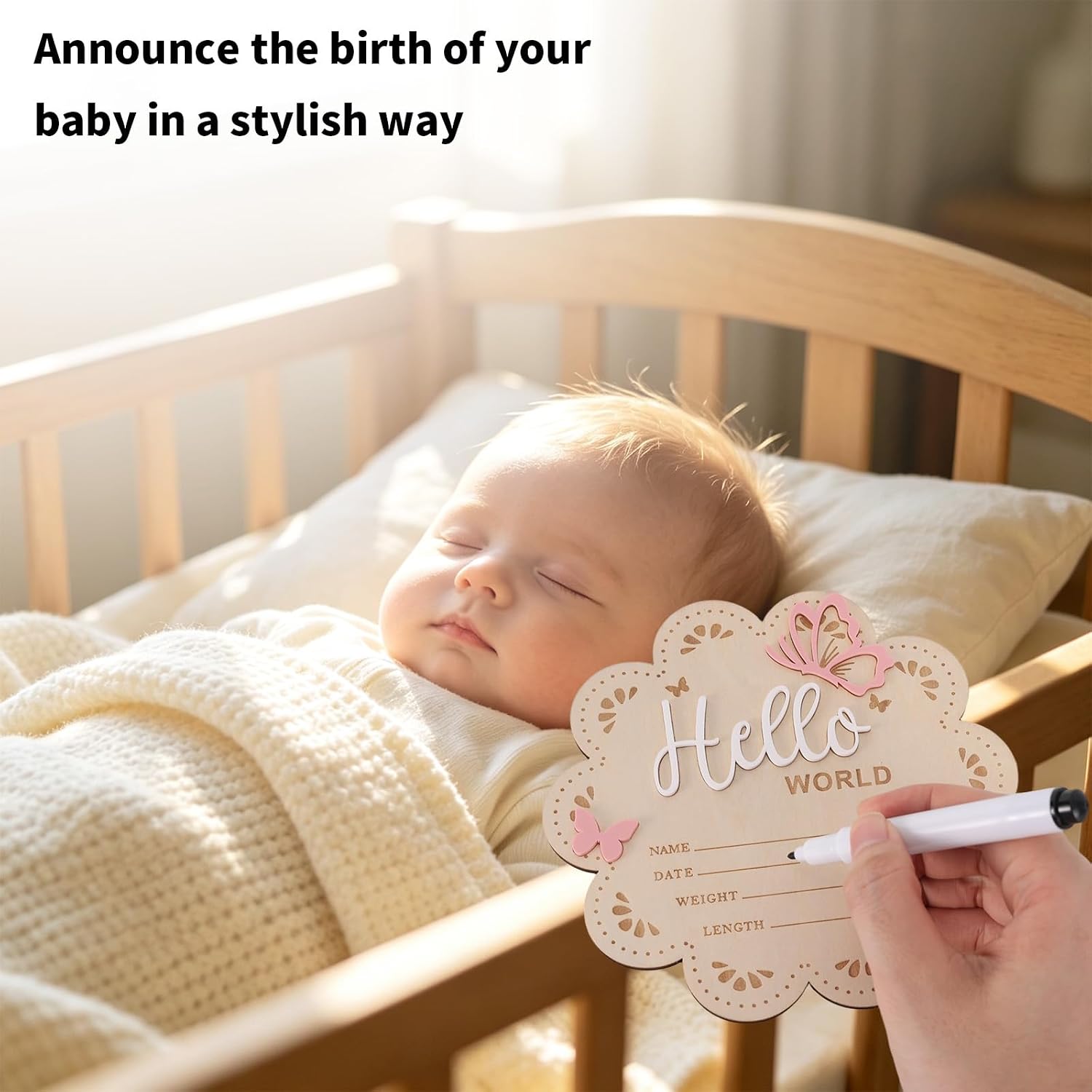 Gosknor Hello World Newborn Plaques, Wooden Baby Announcement Gift(Pink) image 4