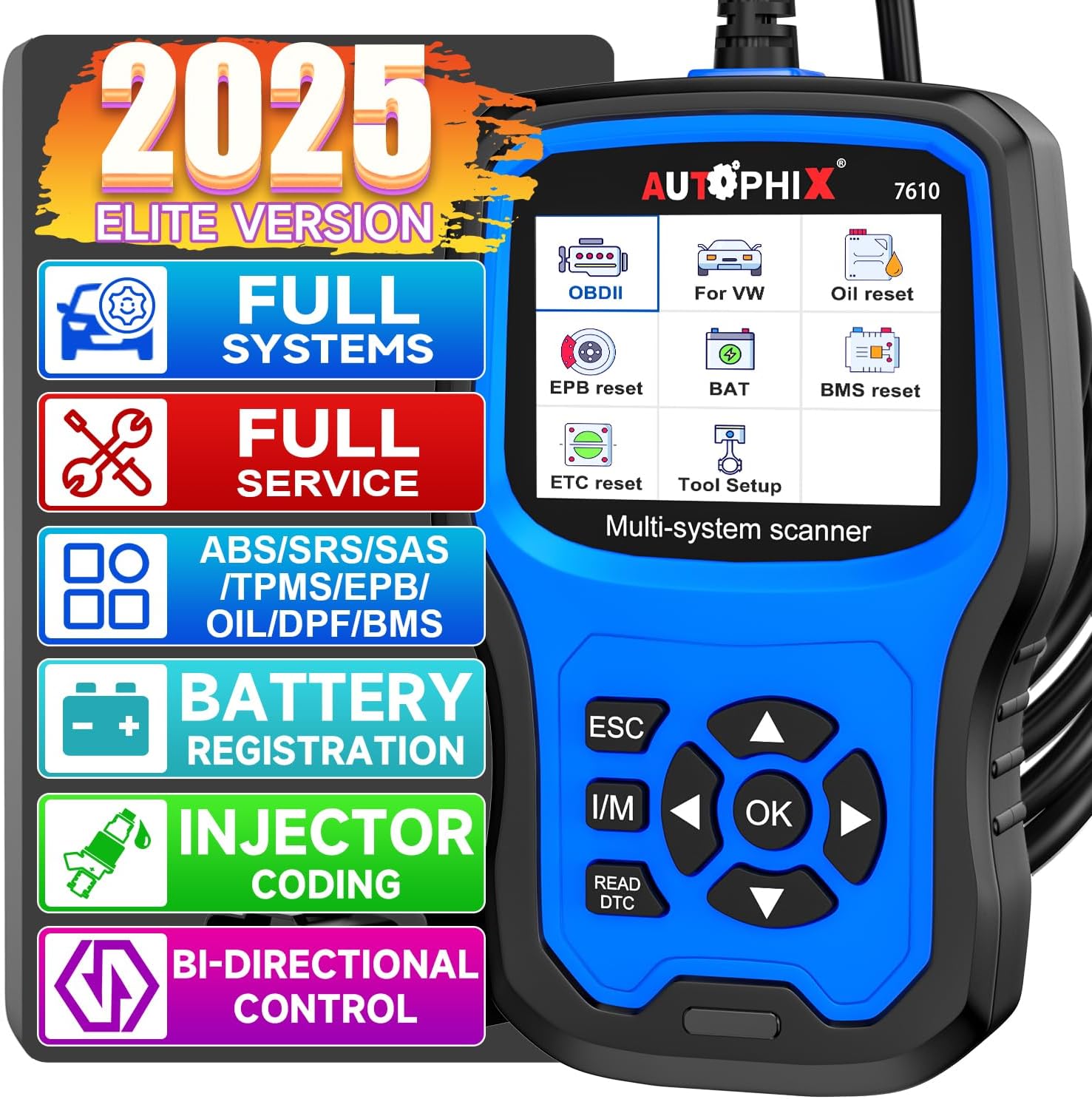 AUTOPHIX7610 OBD2 Diagnostic Scanner Fit with Volkswagen VW Audi Skoda Seat VAG Code Reader Full Systems Scan Tool, Full Functions Automotive with Battery Registration Oil Reset(Upgraded V007)