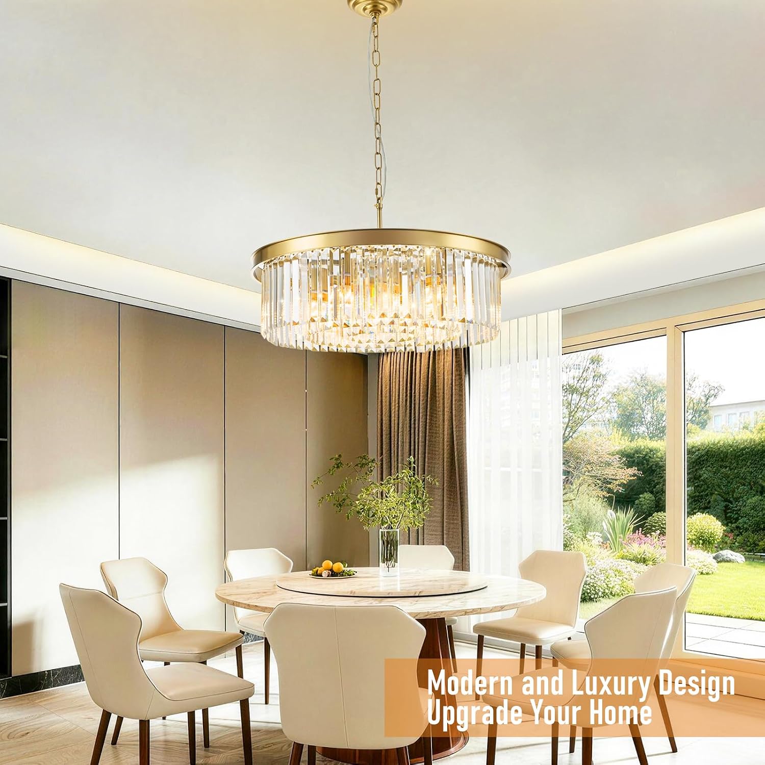 24" Brass Gold Crystal Chandeliers Modern Round Crystal Chandelier Ceiling Light Fixtures 9 Lights 3-Tier Contemporary Pendant Lighting for Dining Room Living Room Entryway Kitchen Bedroom