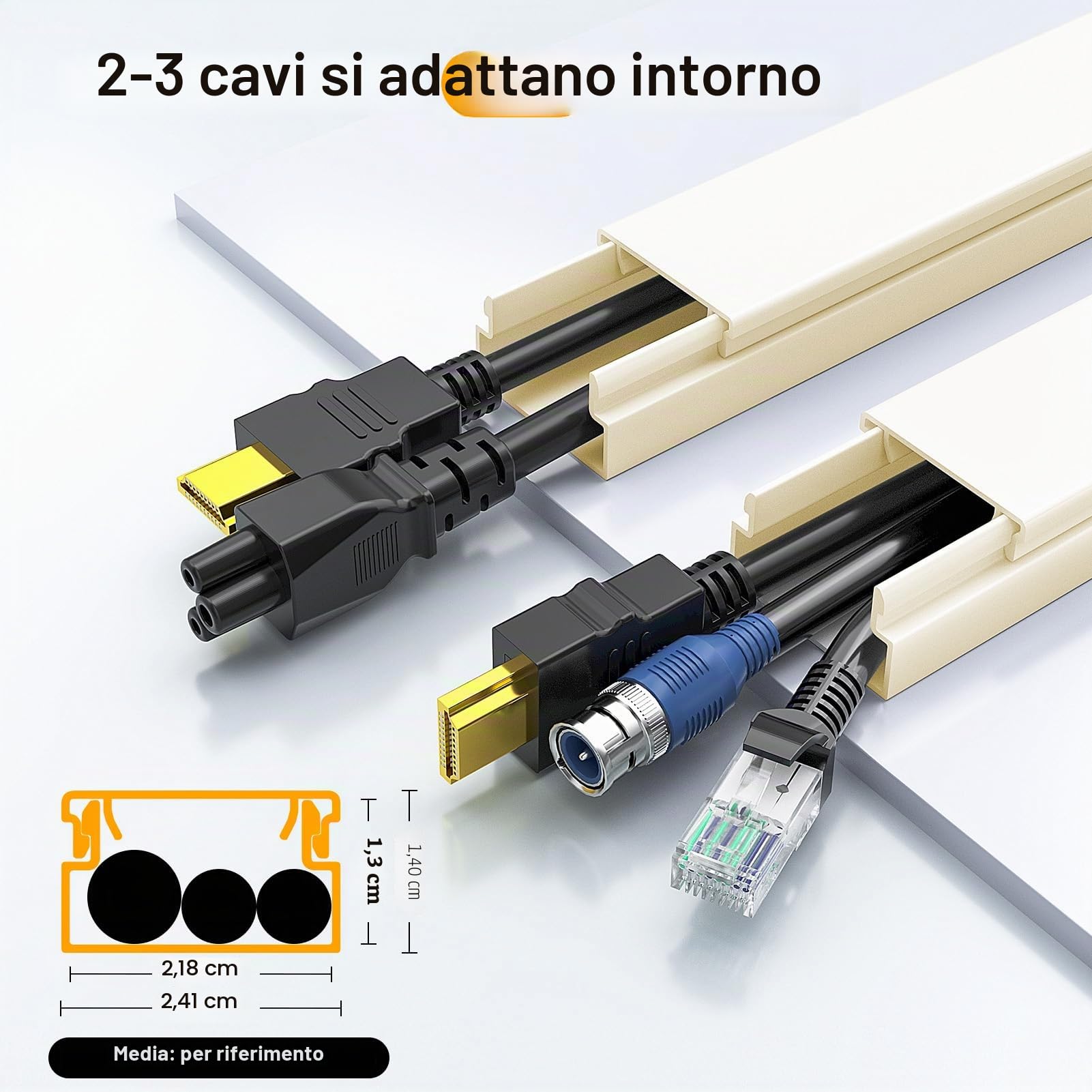 Delamu Canalina Passacavi Muro, 4M Adesiva Canaletta per Cavi Elettrici Verniciabile cavo di correttore Covers, Copertura Per Cavi per Computer A Casa O In Ufficio, 10 Pezzi L400mm*W24mm*H14mm, beige
