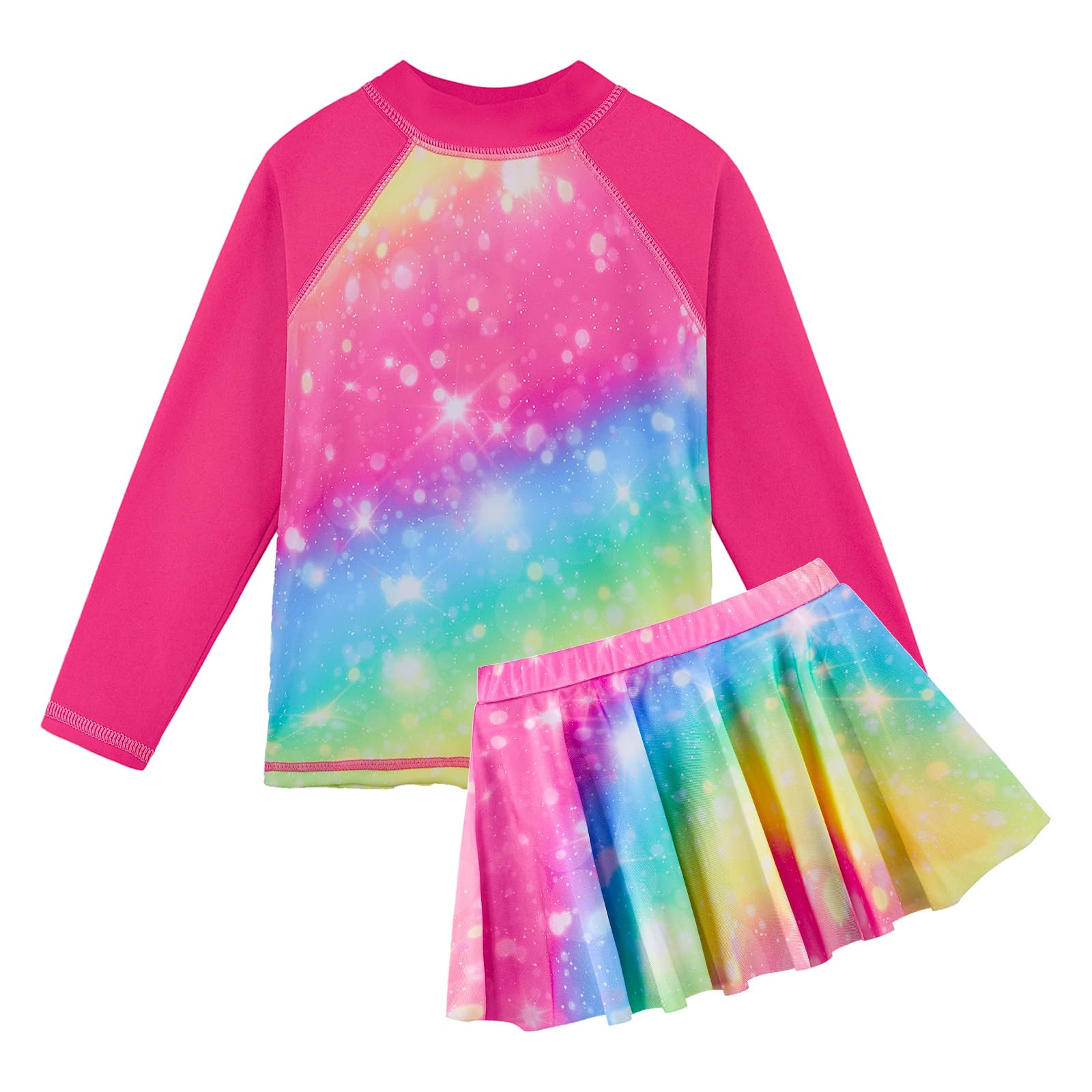 BAOHULU Girls Two-Piece Swimsuits Long Sleeve Rash Guard Bathing Suit 2-14Y