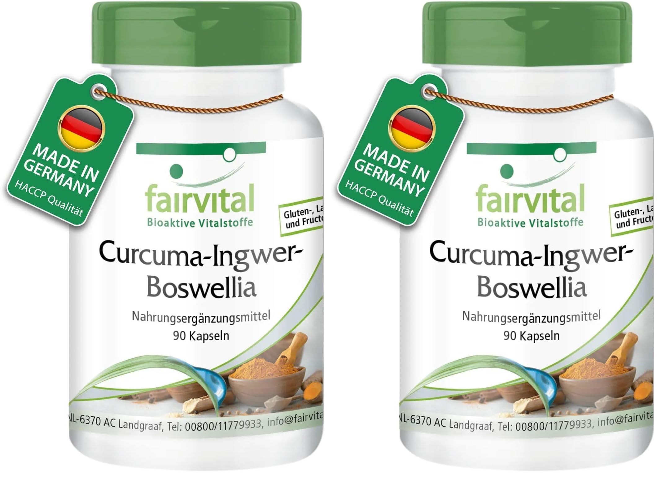 fairvital Cúrcuma, jengibre y boswellia con vitamina C, 90 cápsulas, veganas, con extracto de pimienta negra (Paquete de 2)