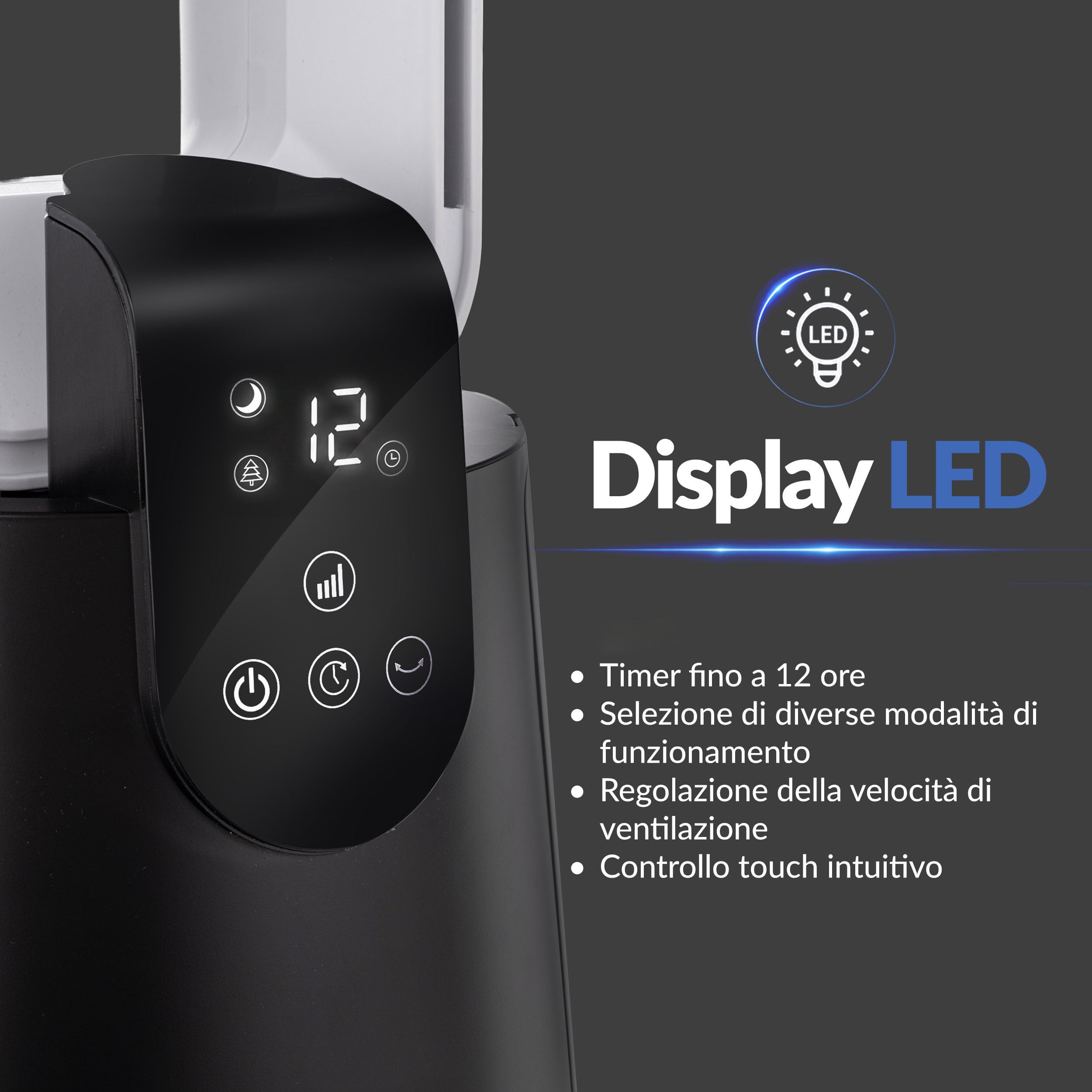 LEHMANN Ventilatore a Torre senza Pale 2 in 1 con Purificatore d'Aria, 2 Filtri HEPA, Silenzioso Modalità Notte, Timer 1-12 h, Telecomando e Display LED, Oscillazione, Per Camera da Letto & Ufficio