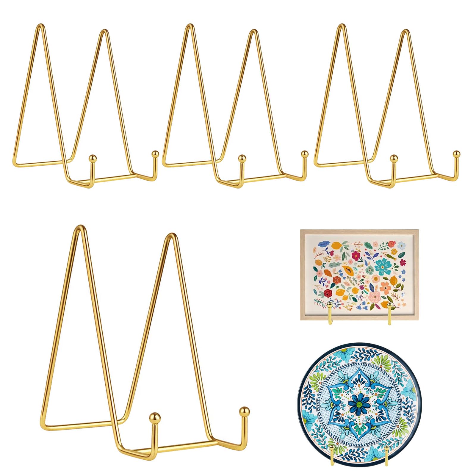 Hiuyavy Antique Bronze Gold Plate Holder Easel Display Stand, 4Pcs 6 Inch Metal Plate Stands, Plate Stands For Display Tabletop Picture Stand For Photo Pictures Decorative Dish (Antique Bronze Gold)