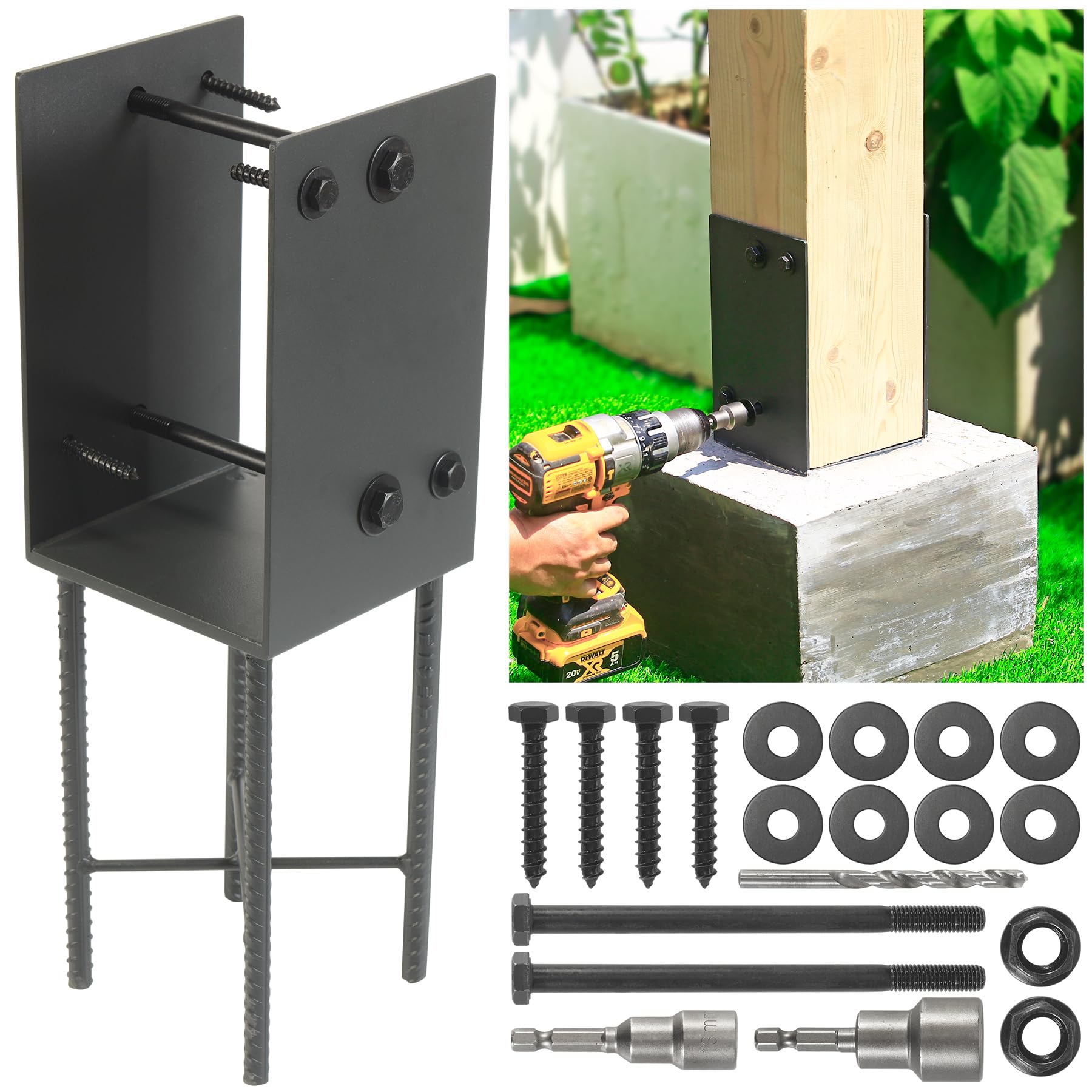 WOWACE 6"x6"(Actual 5.5"x5.5") Stainless Steels U-Shape Post Holder, Wet Concrete Post Anchor, Heavy-Duty Post Base Bracket for Fence, Deck Railing,